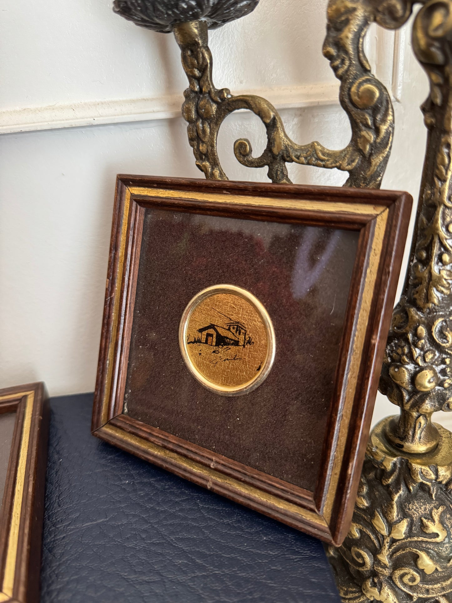 Vintage Gold Leaf Mini Art Duo