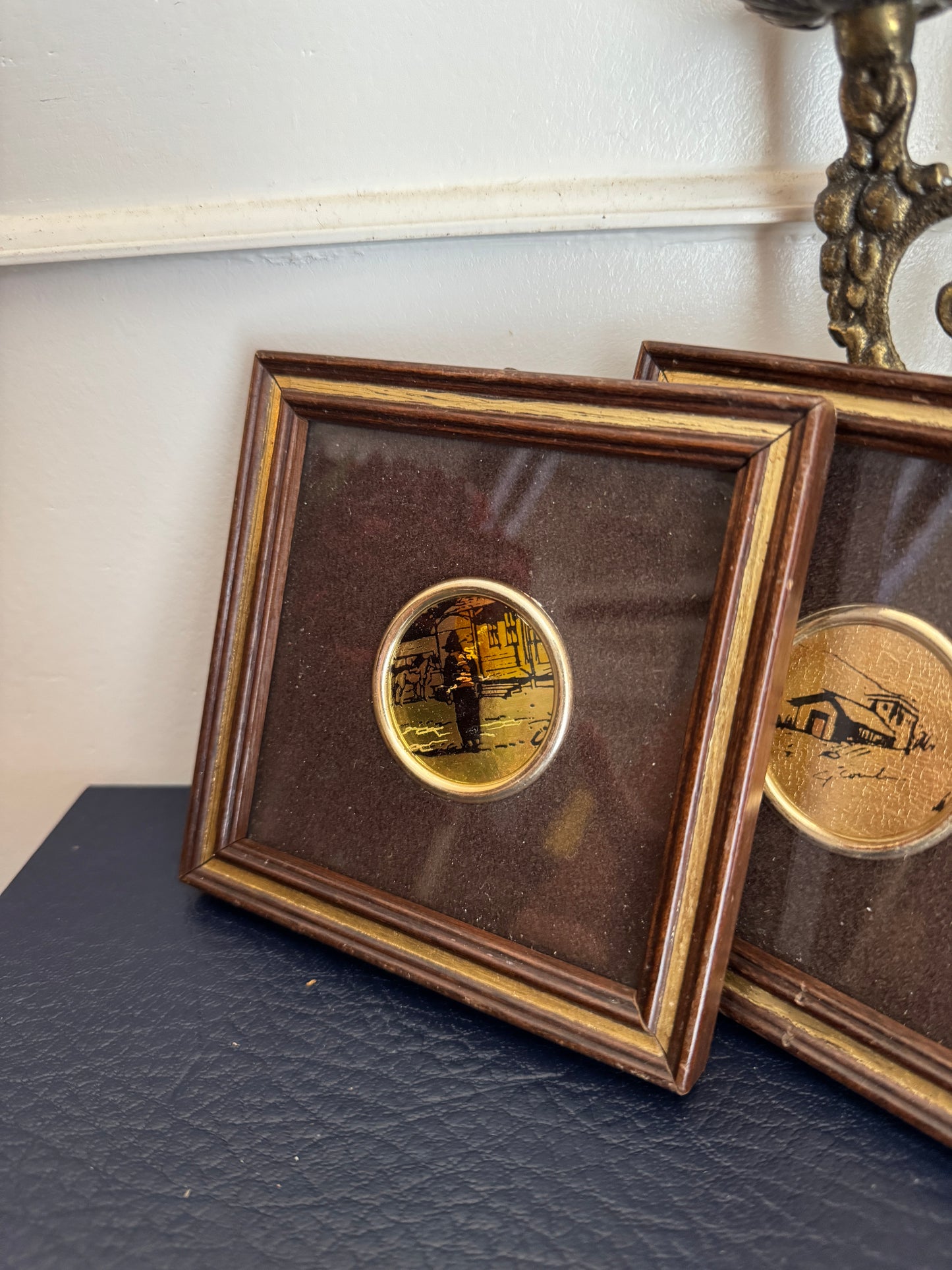 Vintage Gold Leaf Mini Art Duo