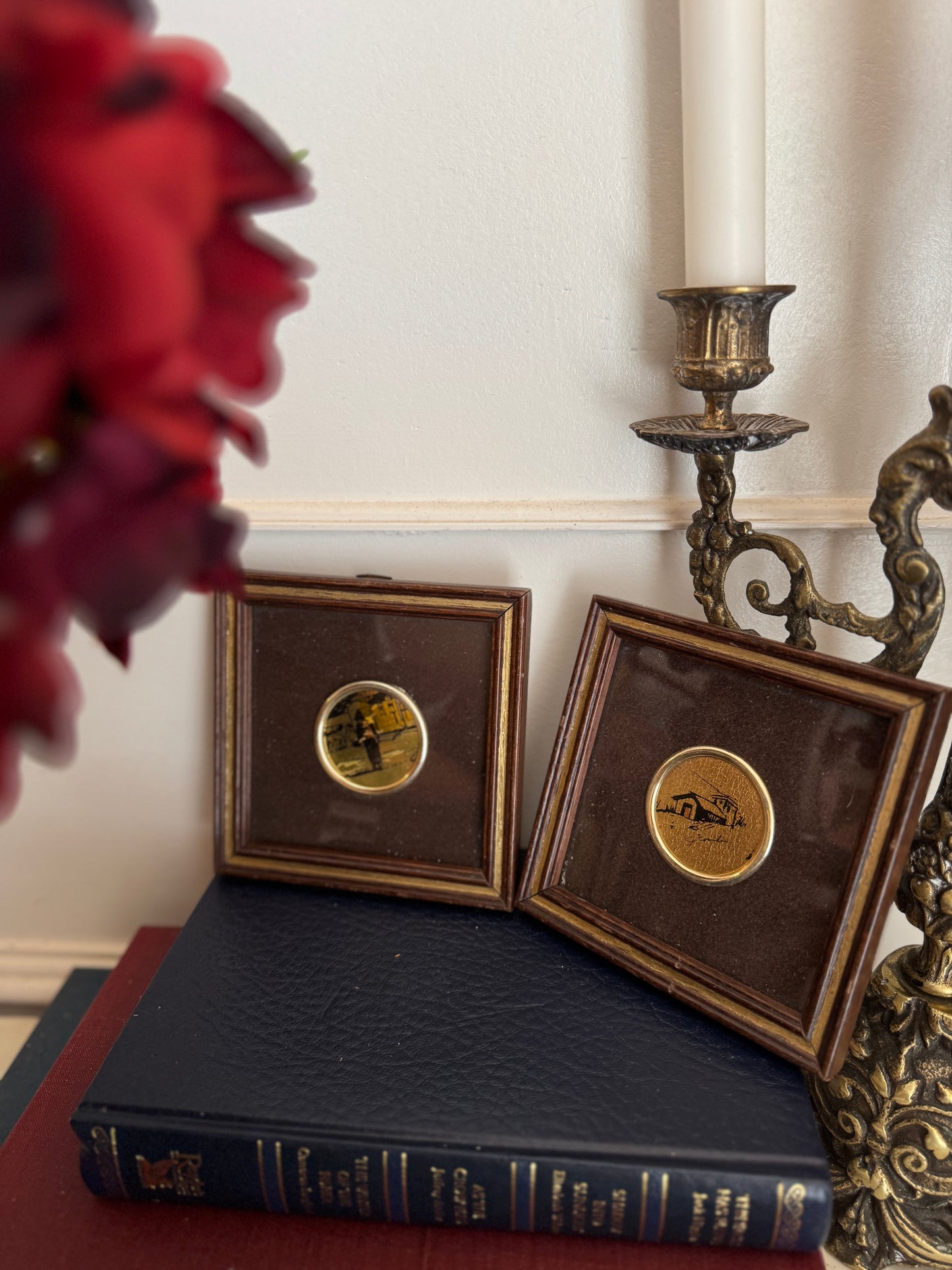 Vintage Gold Leaf Mini Art Duo