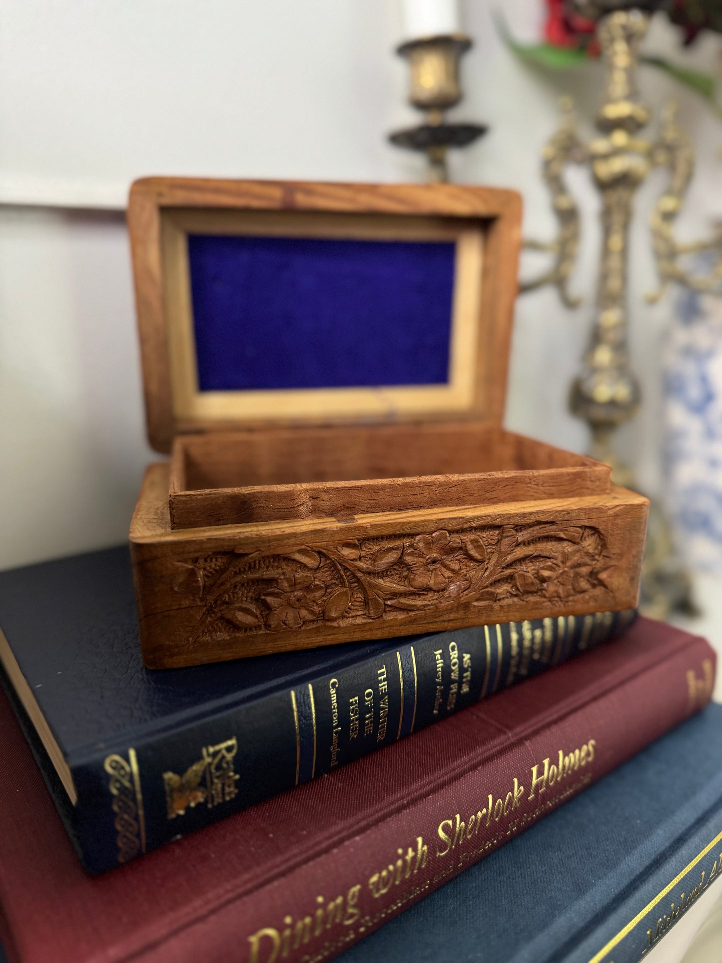 Vintage Carved Wooden Jewellery & Trinket Box