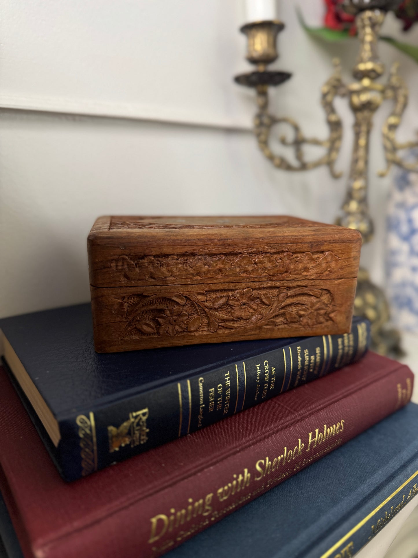 Vintage Carved Wooden Jewellery & Trinket Box