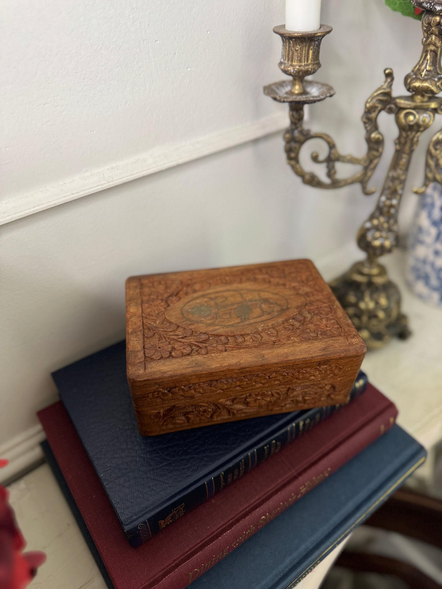 Vintage Carved Wooden Jewellery & Trinket Box