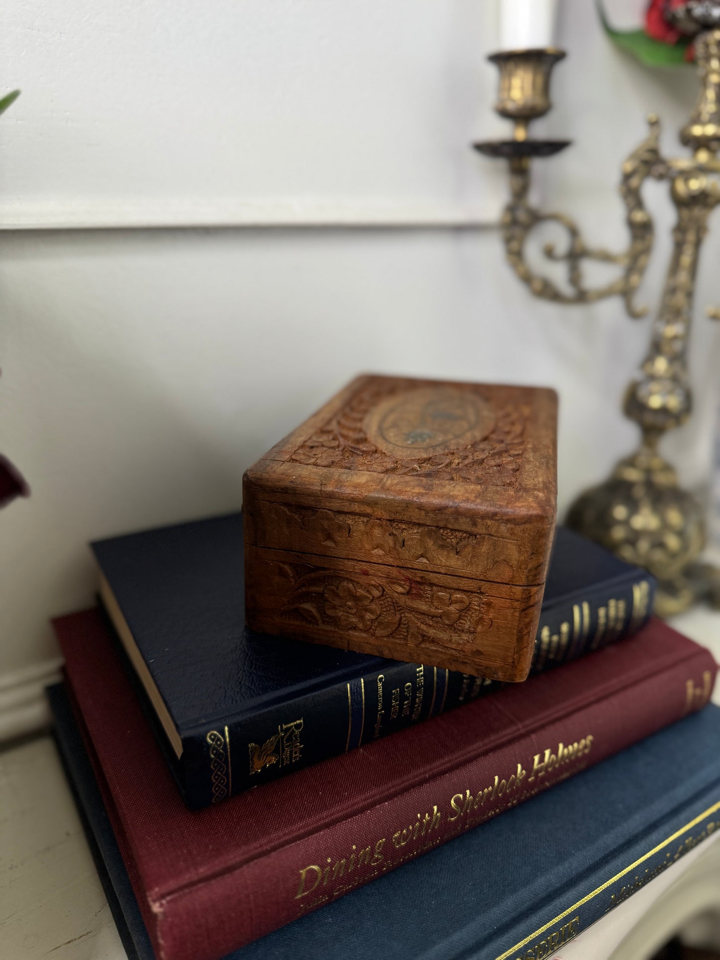 Vintage Carved Wooden Jewellery & Trinket Box