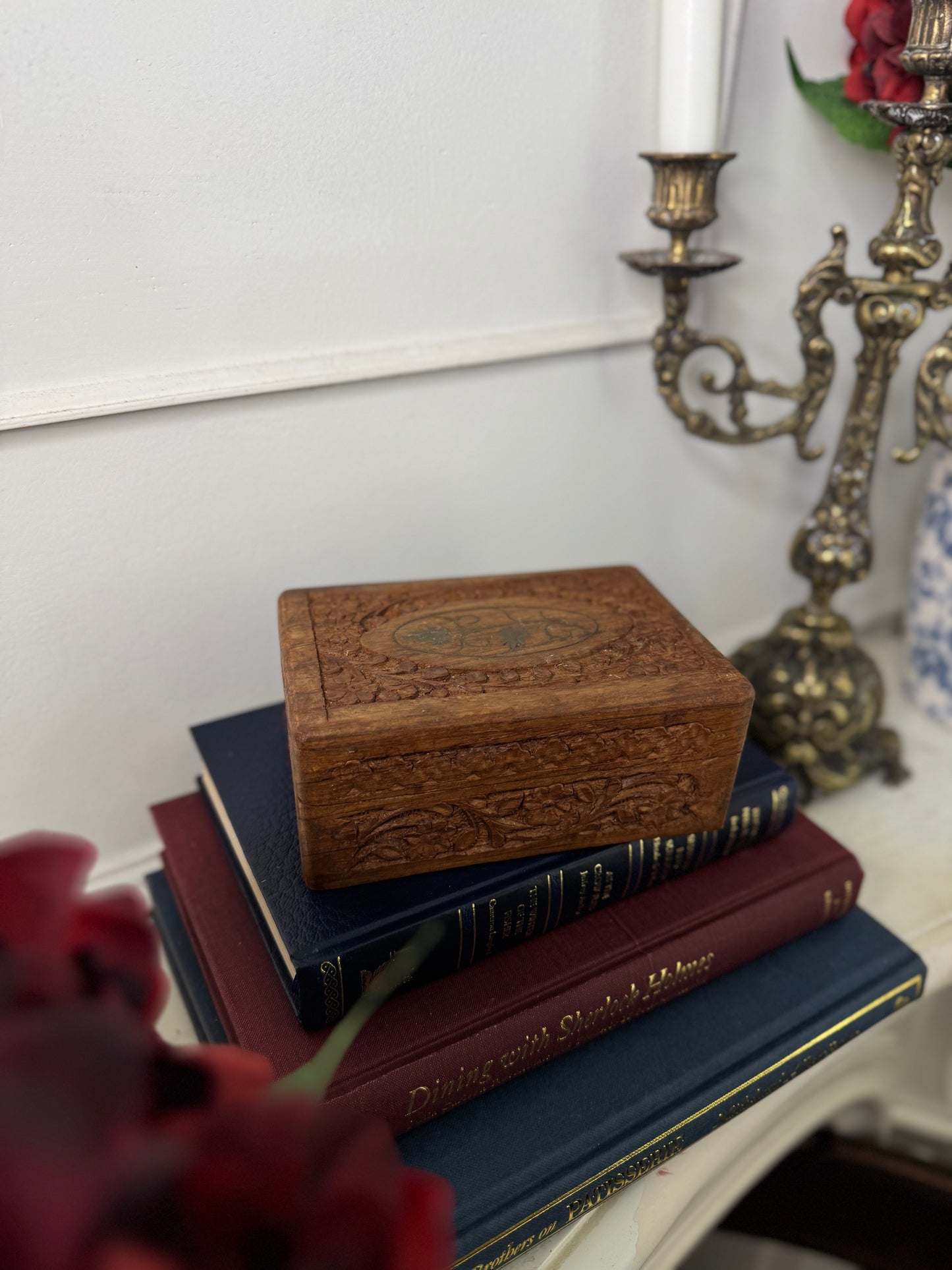 Vintage Carved Wooden Jewellery & Trinket Box
