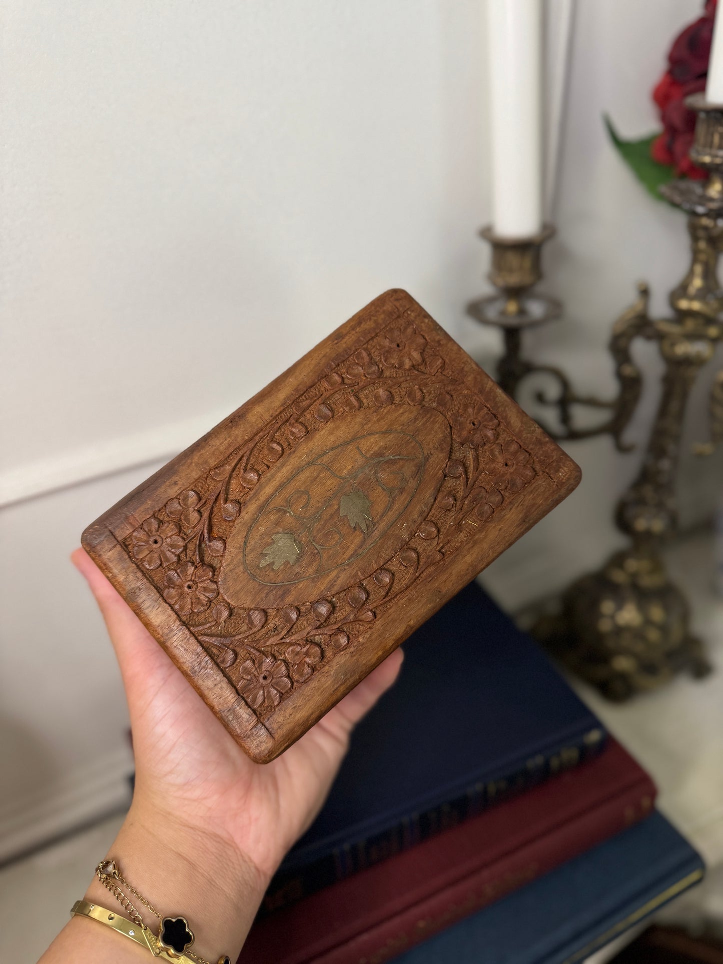 Vintage Carved Wooden Jewellery & Trinket Box