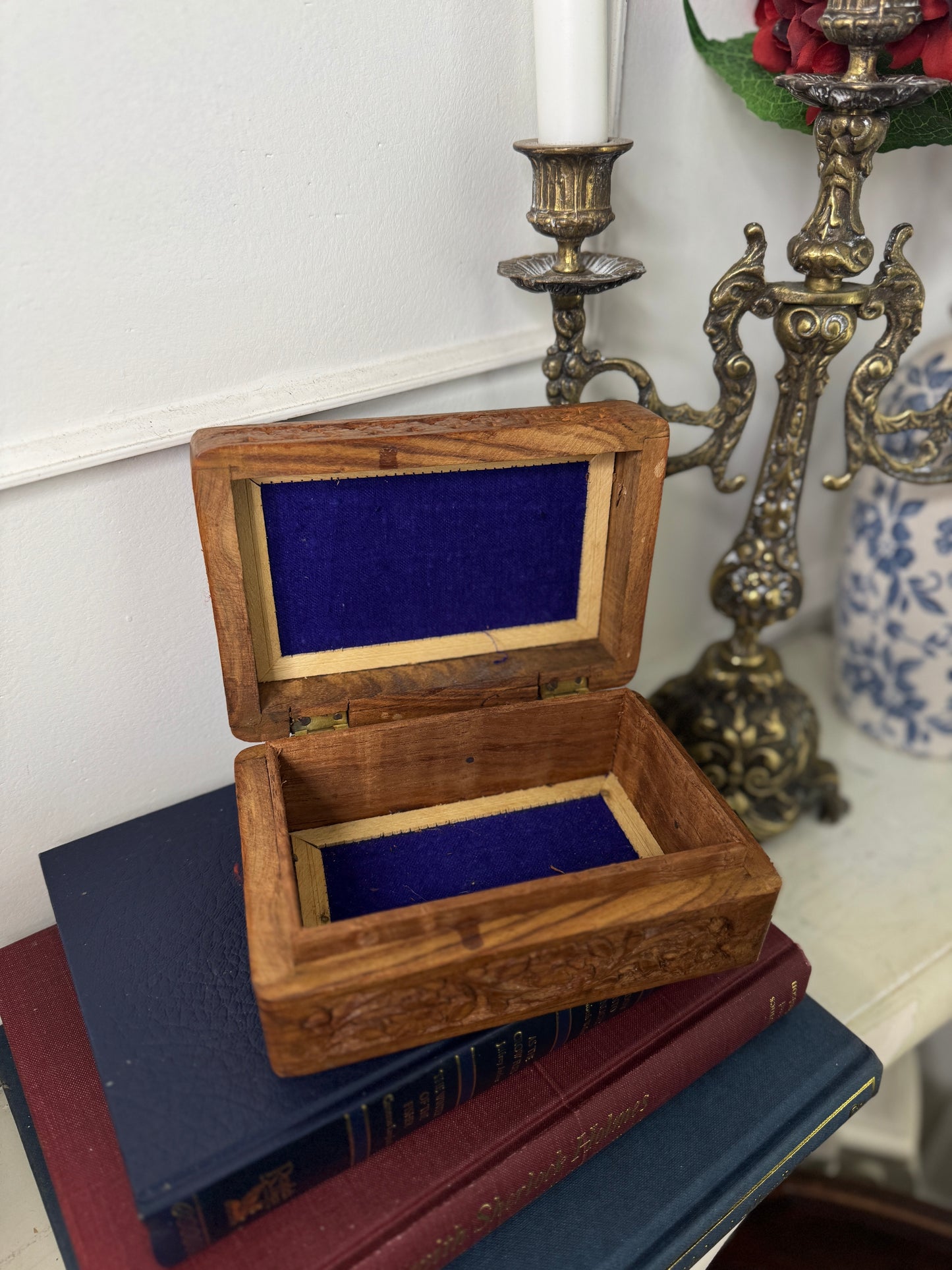 Vintage Carved Wooden Jewellery & Trinket Box