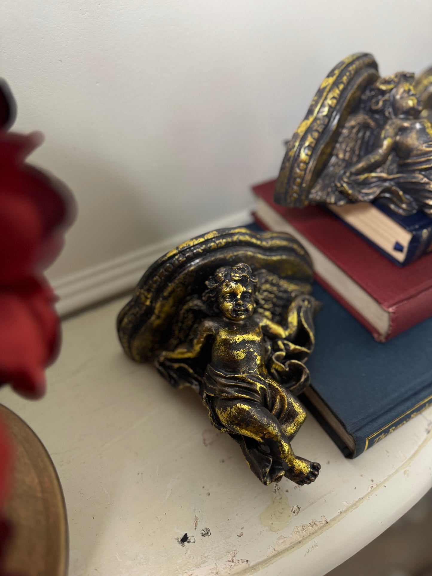 Baroque Antique Gold Cherub Wall Scones in Vintage Box
