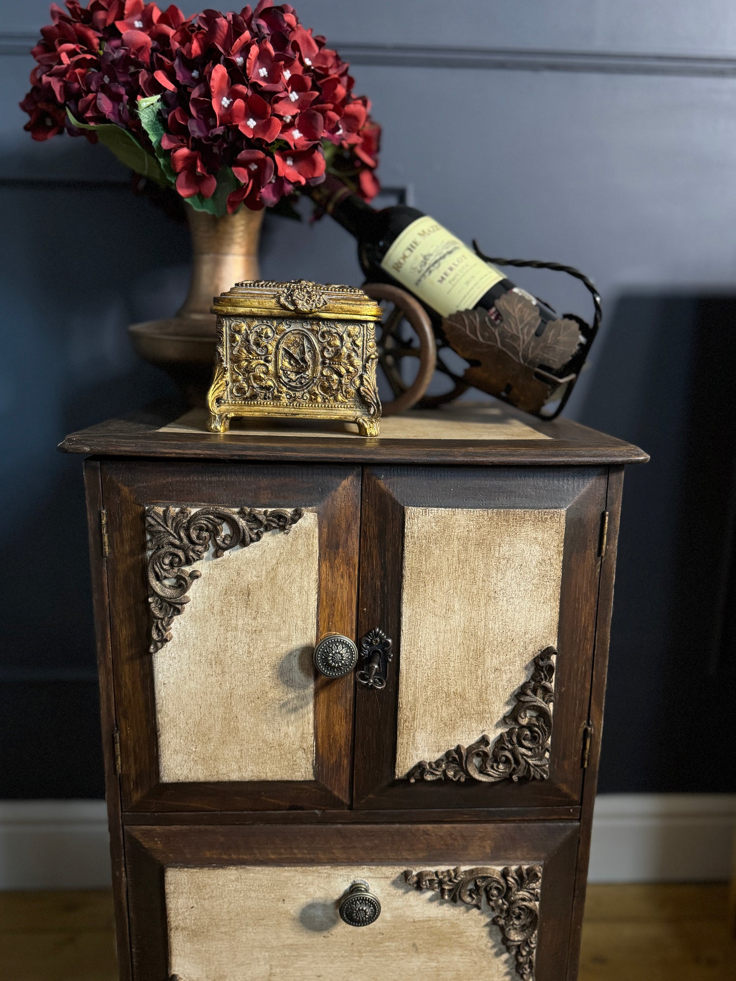Vintage Upcycled Distressed Small Drink Cabinet with Lock