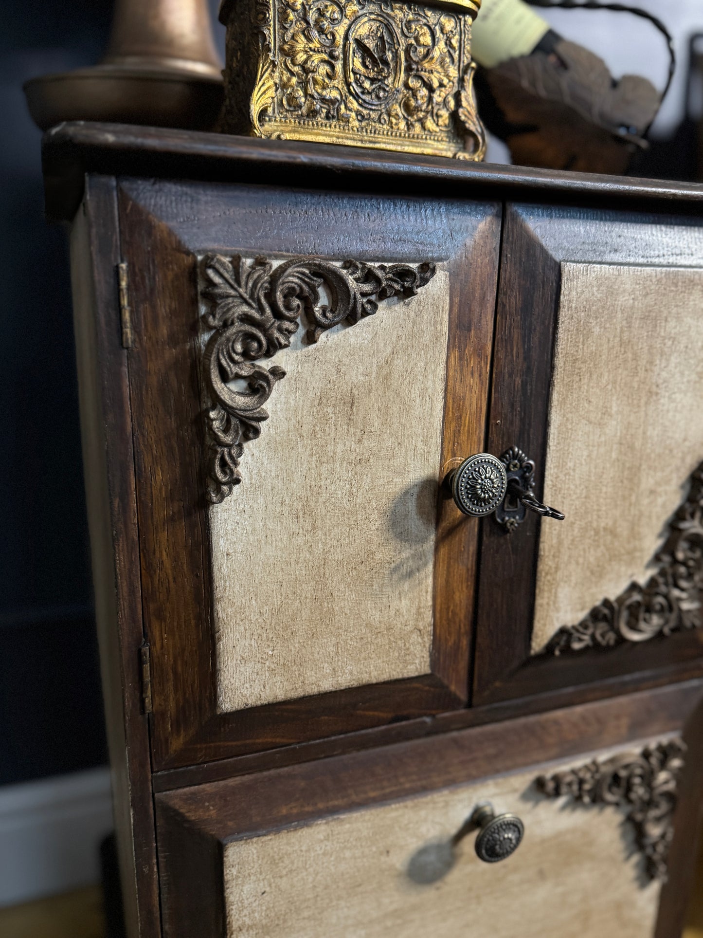 Vintage Upcycled Distressed Small Drink Cabinet with Lock