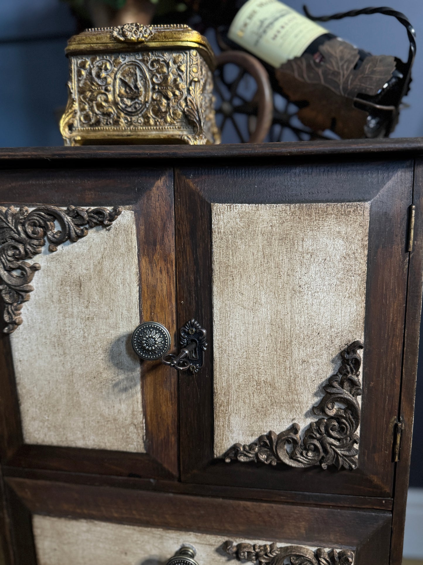 Vintage Upcycled Distressed Small Drink Cabinet with Lock