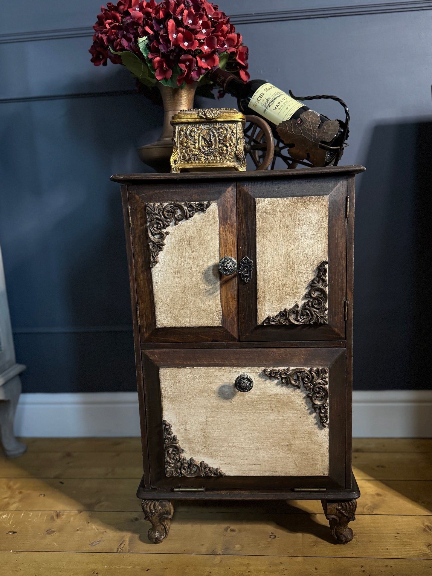 Vintage Upcycled Distressed Small Drink Cabinet with Lock