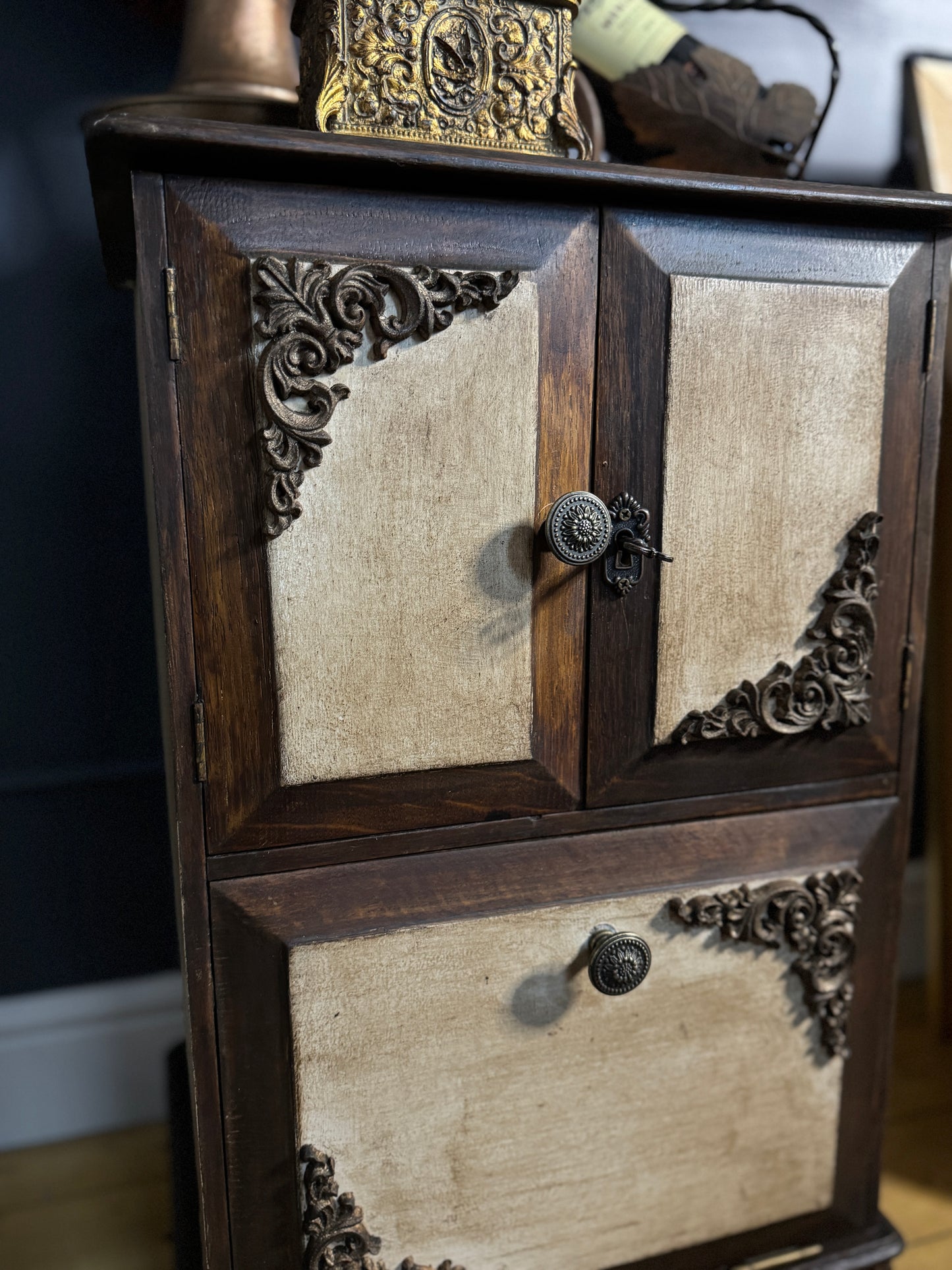 Vintage Upcycled Distressed Small Drink Cabinet with Lock