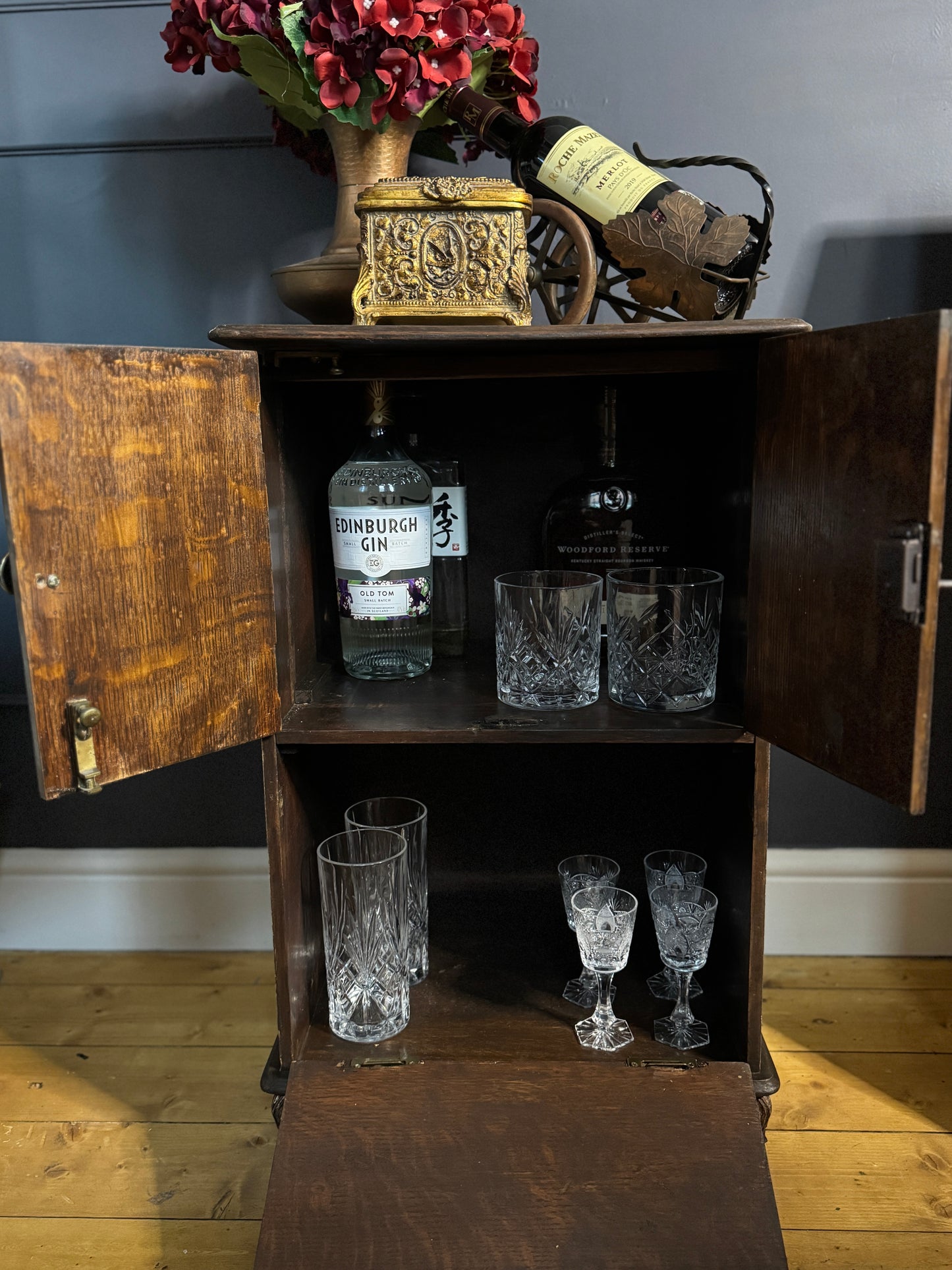 Vintage Upcycled Distressed Small Drink Cabinet with Lock