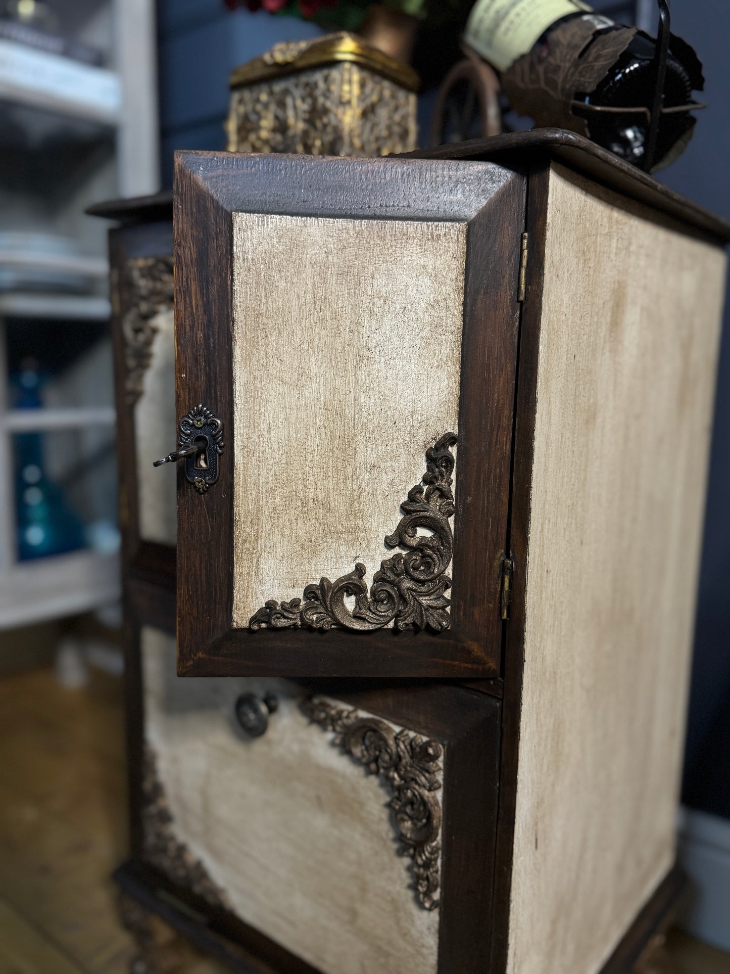 Vintage Upcycled Distressed Small Drink Cabinet with Lock