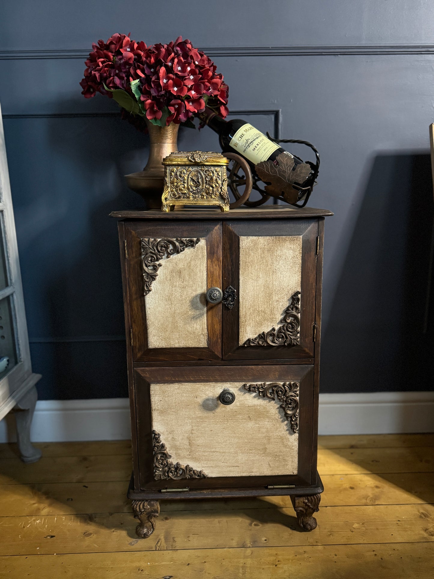Vintage Upcycled Distressed Small Drink Cabinet with Lock