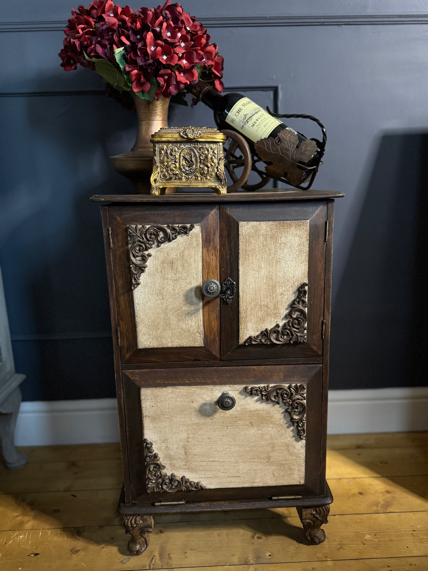 Vintage Upcycled Distressed Small Drink Cabinet with Lock