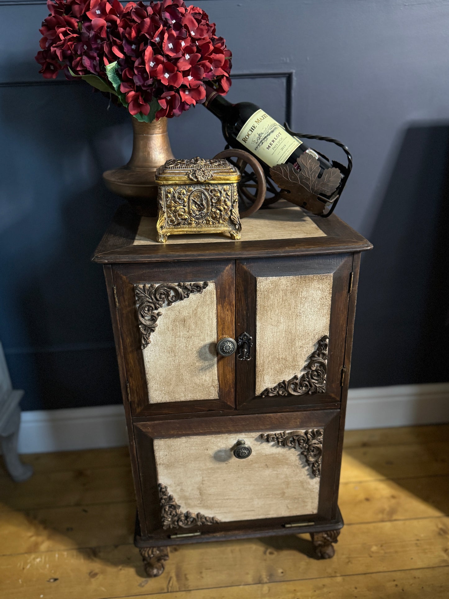 Vintage Upcycled Distressed Small Drink Cabinet with Lock