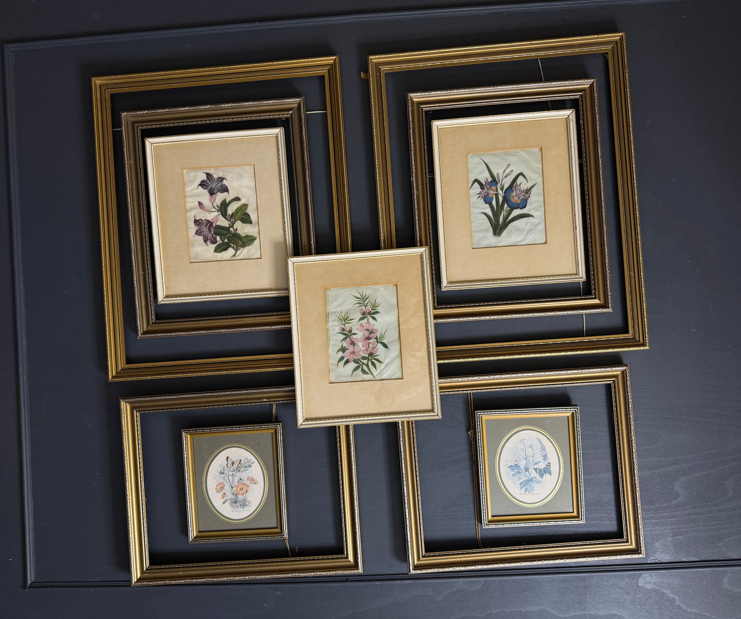 The Florentia Wall Story with Gold Gilt Frame Drop with Floral Textile Art Trio