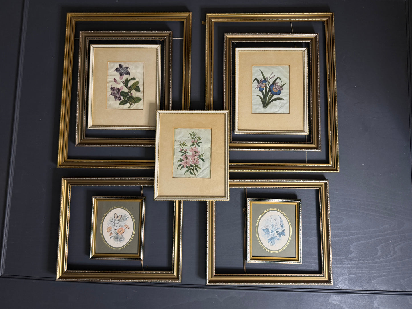 The Florentia Wall Story with Gold Gilt Frame Drop with Floral Textile Art Trio