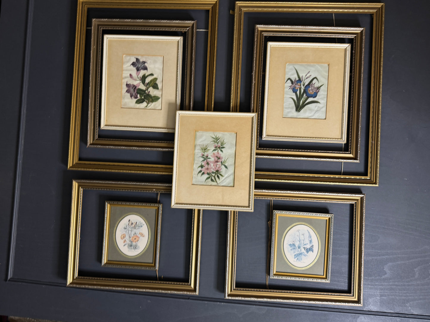 The Florentia Wall Story with Gold Gilt Frame Drop with Floral Textile Art Trio