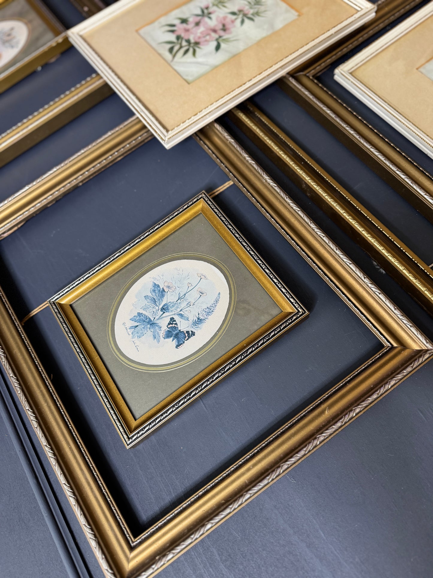 The Florentia Wall Story with Gold Gilt Frame Drop with Floral Textile Art Trio