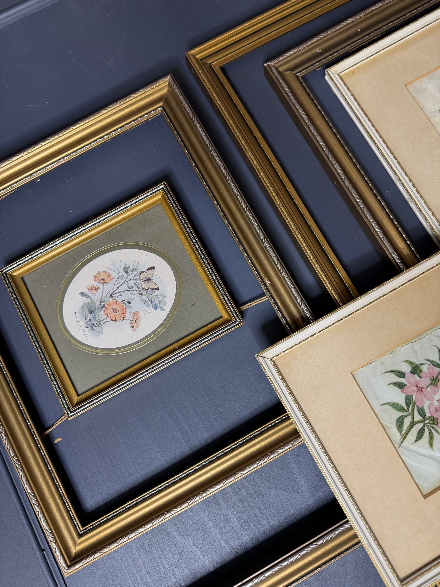 The Florentia Wall Story with Gold Gilt Frame Drop with Floral Textile Art Trio