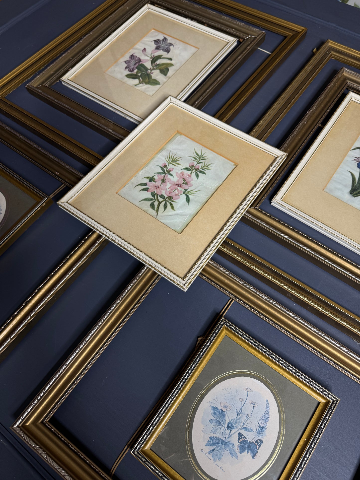 The Florentia Wall Story with Gold Gilt Frame Drop with Floral Textile Art Trio