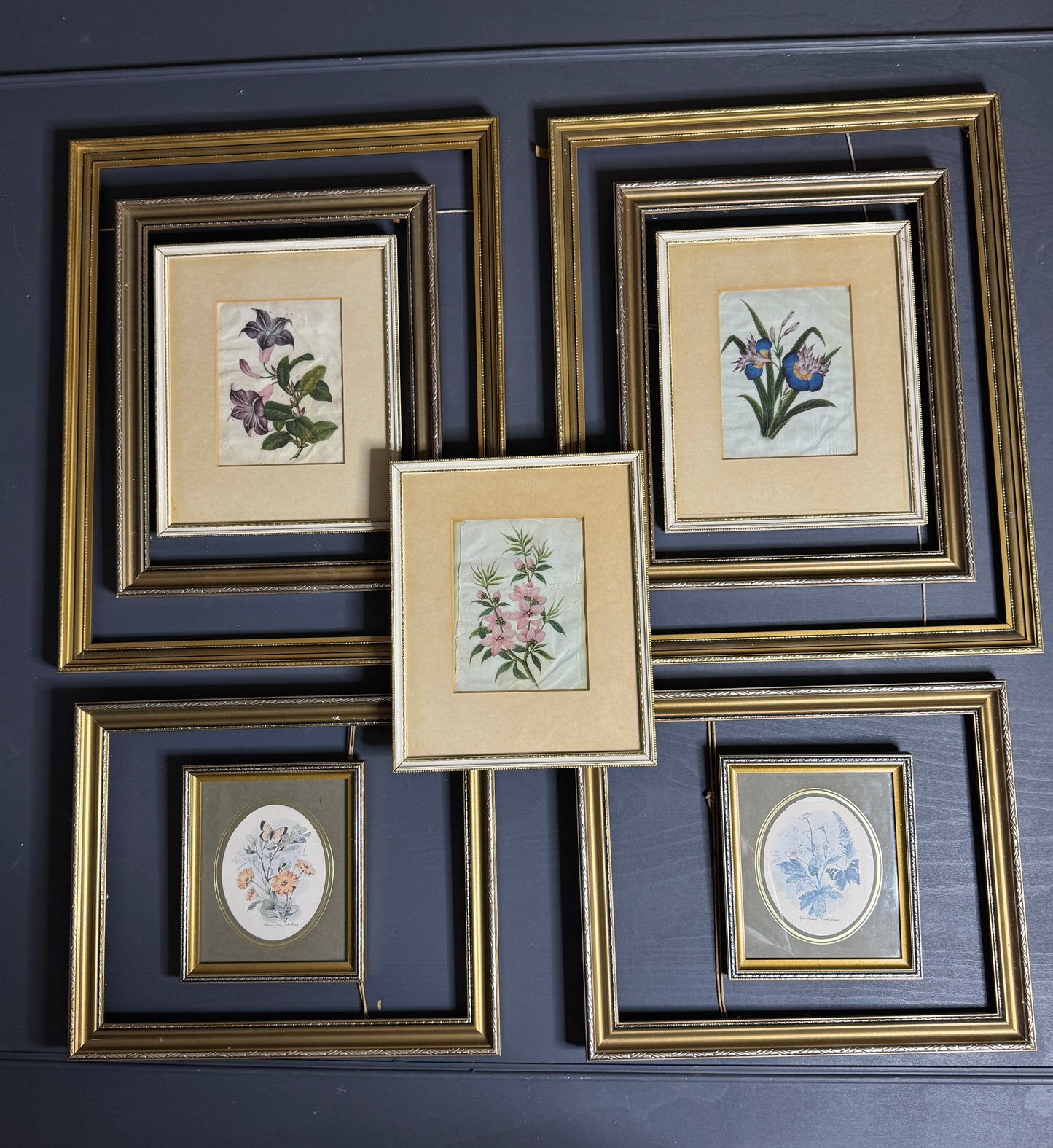 The Florentia Wall Story with Gold Gilt Frame Drop with Floral Textile Art Trio