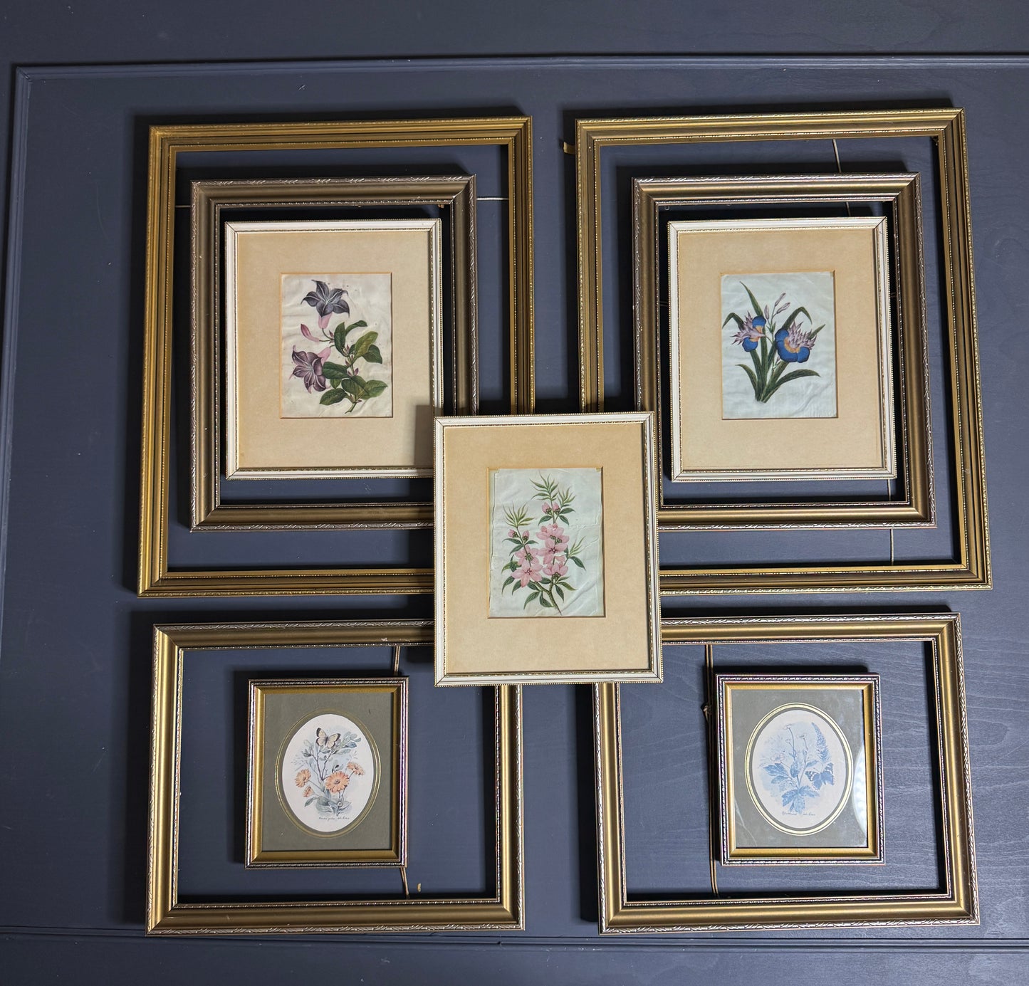 The Florentia Wall Story with Gold Gilt Frame Drop with Floral Textile Art Trio