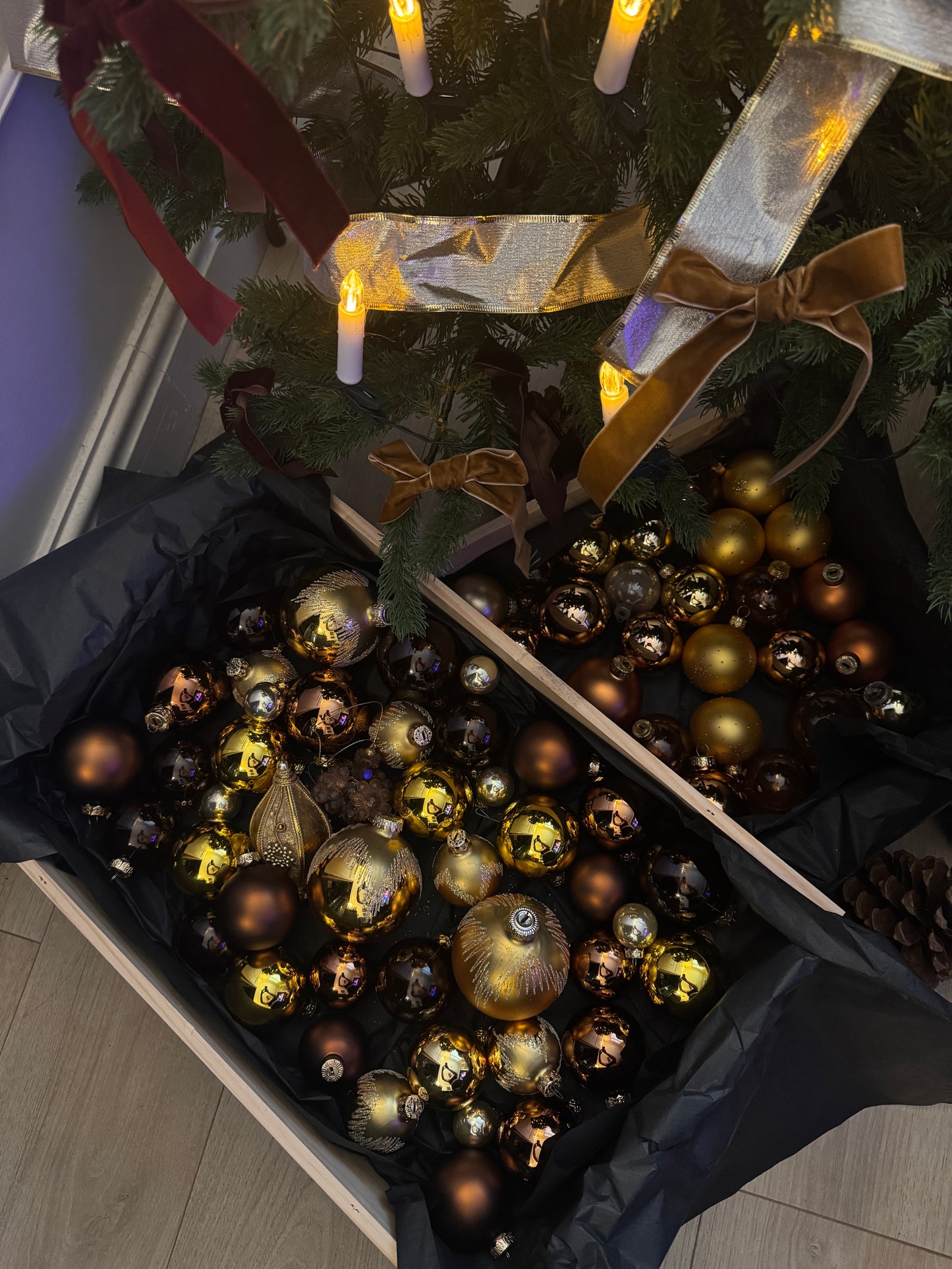 Brown Mixed-Tone European Glass Christmas Baubles – Mixed Sizes and Sets