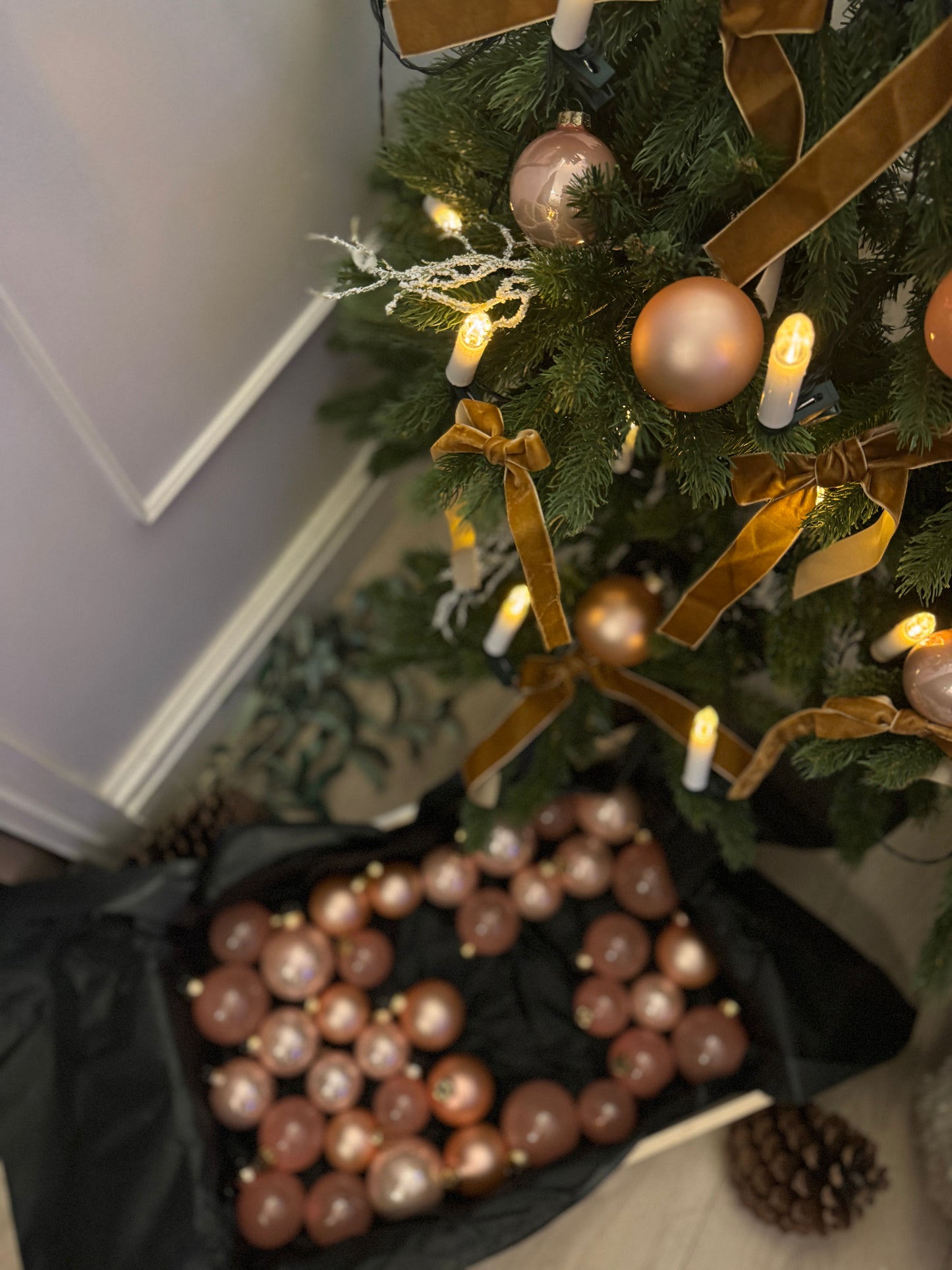 Pinky, Peach & Apricot European Glass Christmas Baubles – Mixed Sizes, Set of 42
