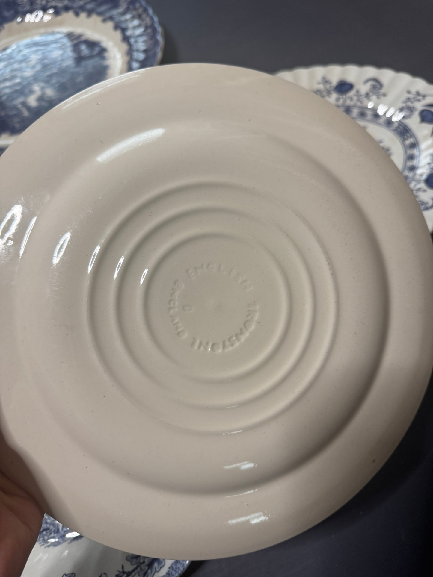 Vintage Kitchen Gallery Wall Set: Blue & White Willow Style English Plate Set