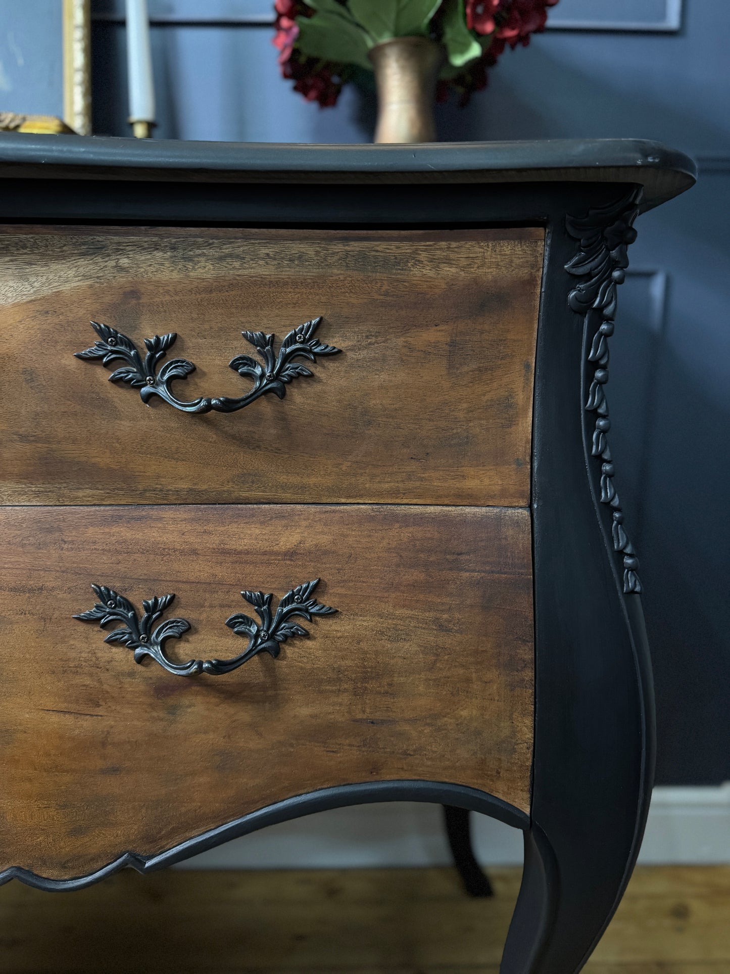 Black Noir 2 Drawer Upcycled French Chest with Real Marble Top
