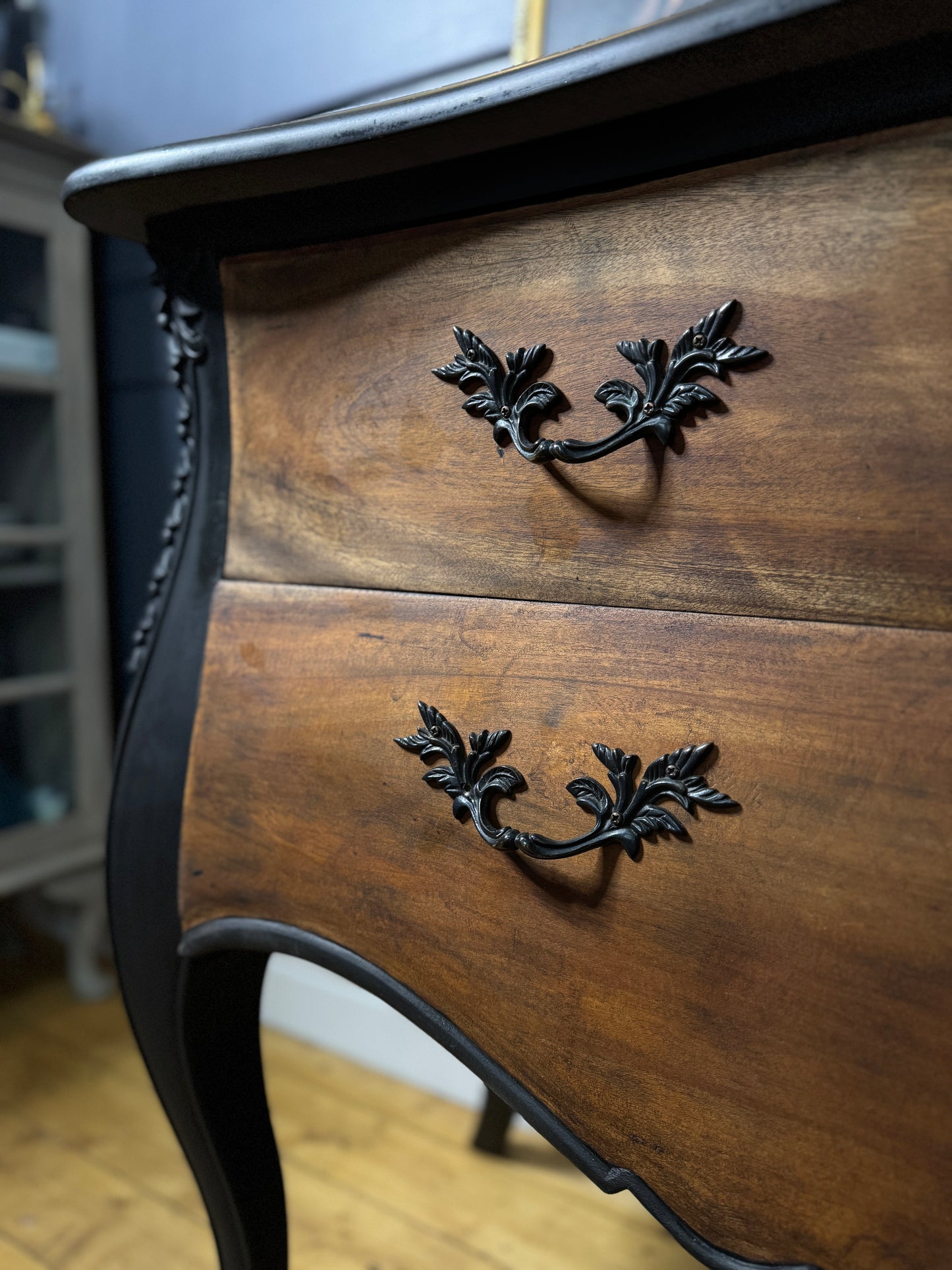 Black Noir 2 Drawer Upcycled French Chest with Real Marble Top