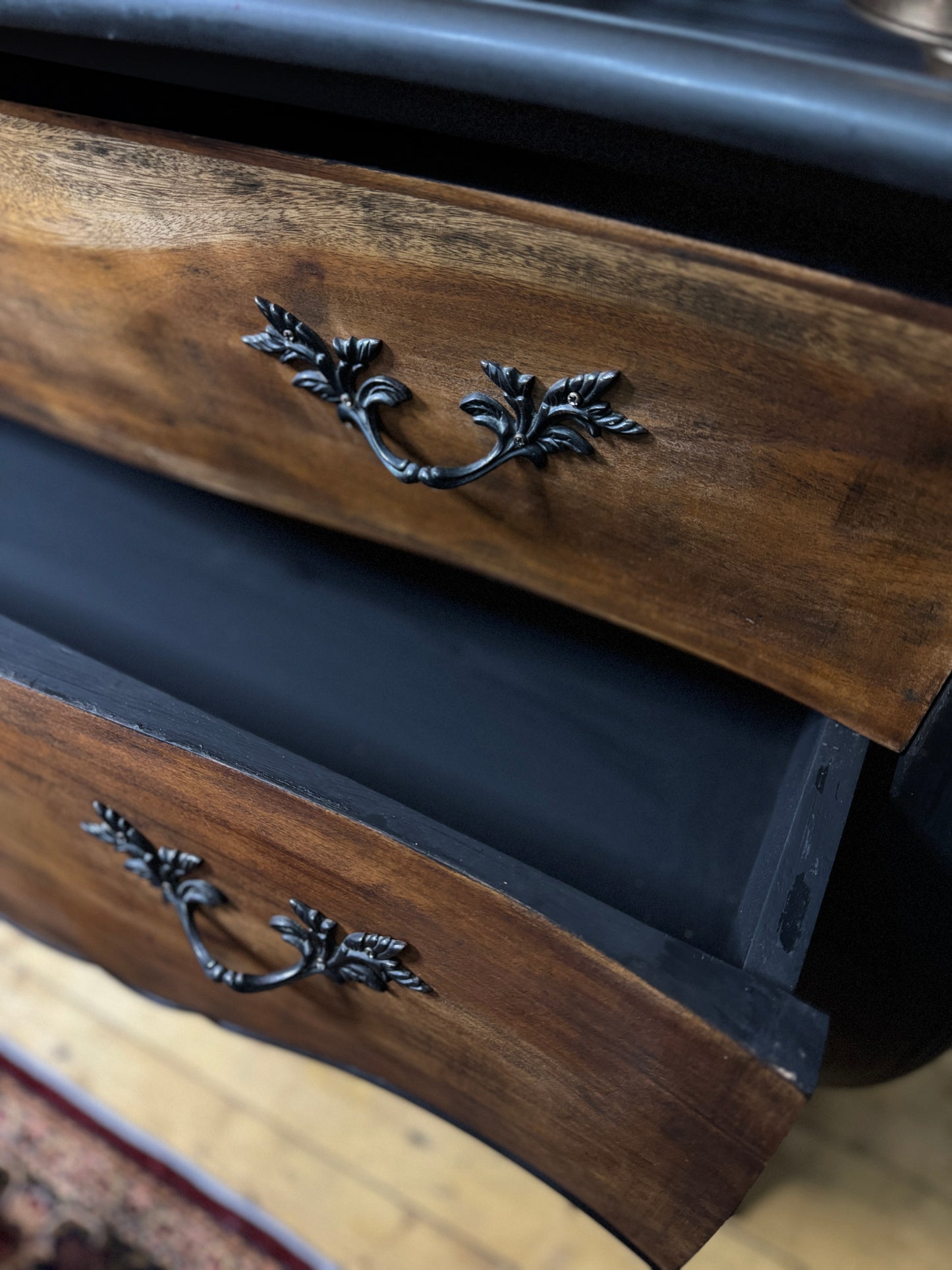 Black Noir 2 Drawer Upcycled French Chest with Real Marble Top