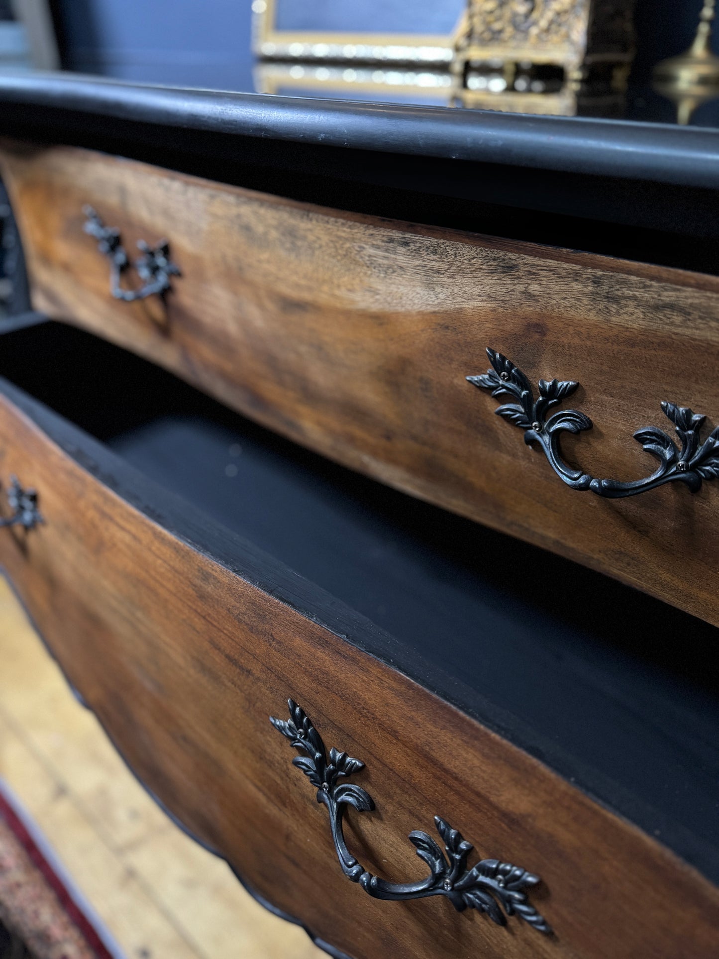 Black Noir 2 Drawer Upcycled French Chest with Real Marble Top