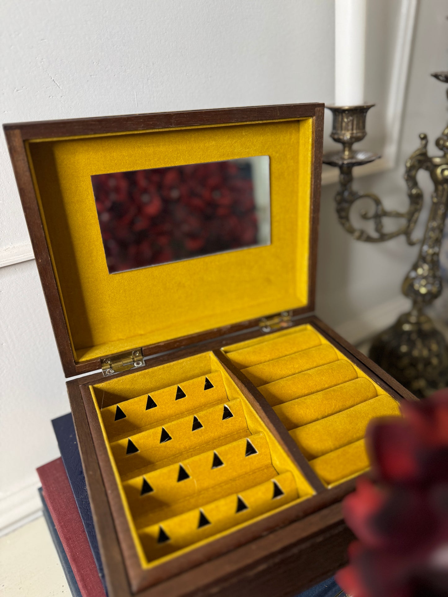 Vintage Wooden Jewellery Box with Tapestry Top