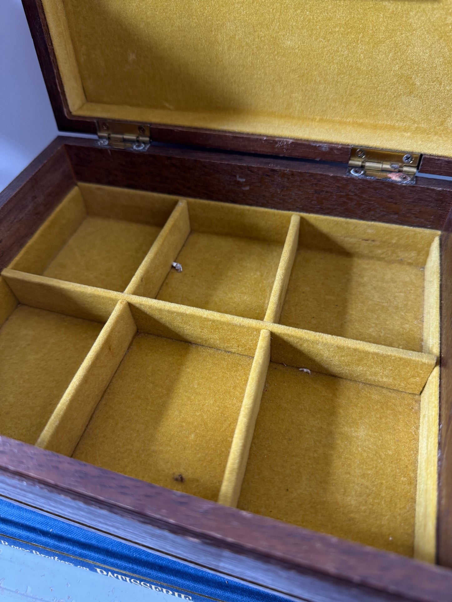 Vintage Wooden Jewellery Box with Tapestry Top