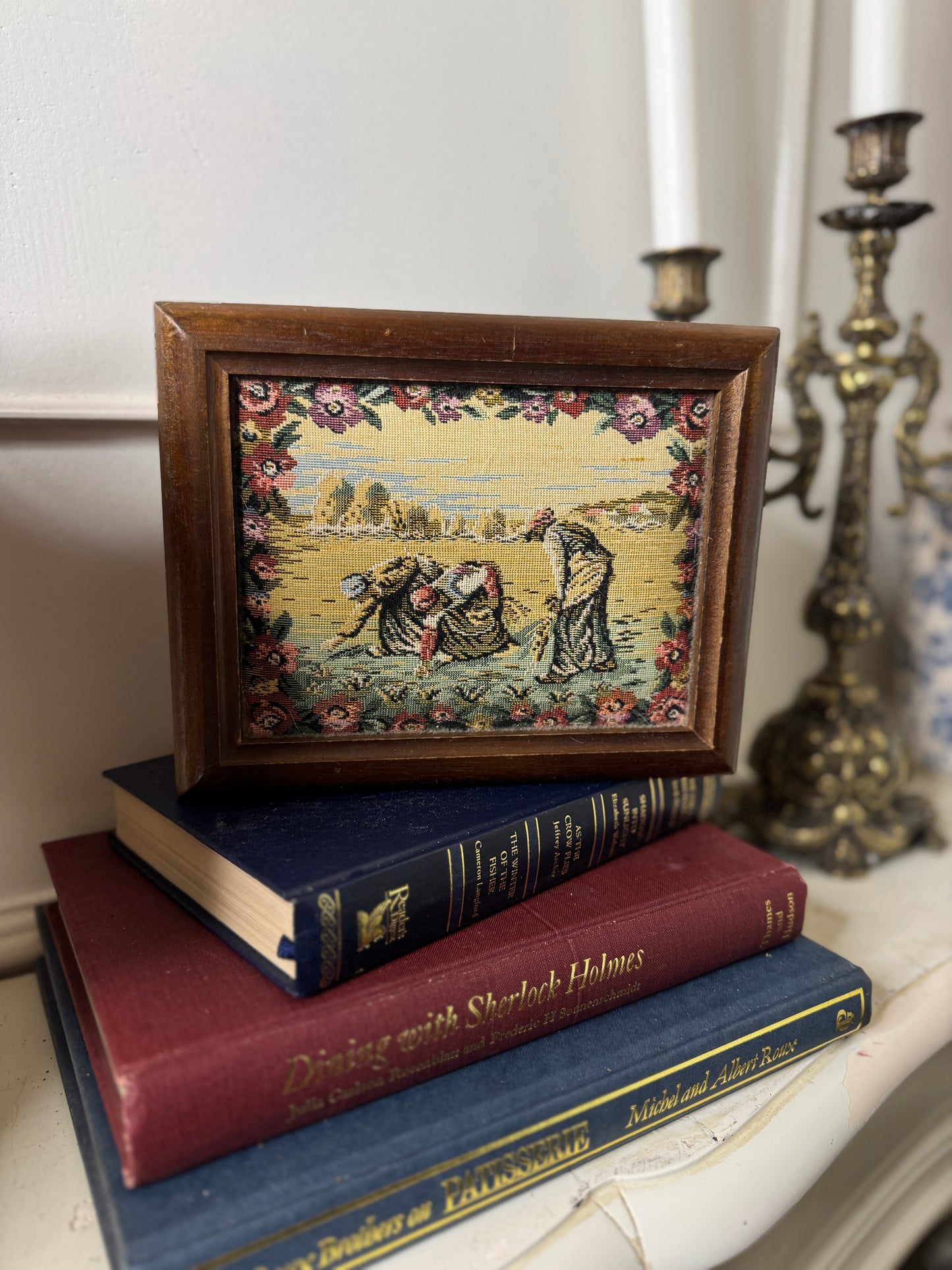 Vintage Wooden Jewellery Box with Tapestry Top