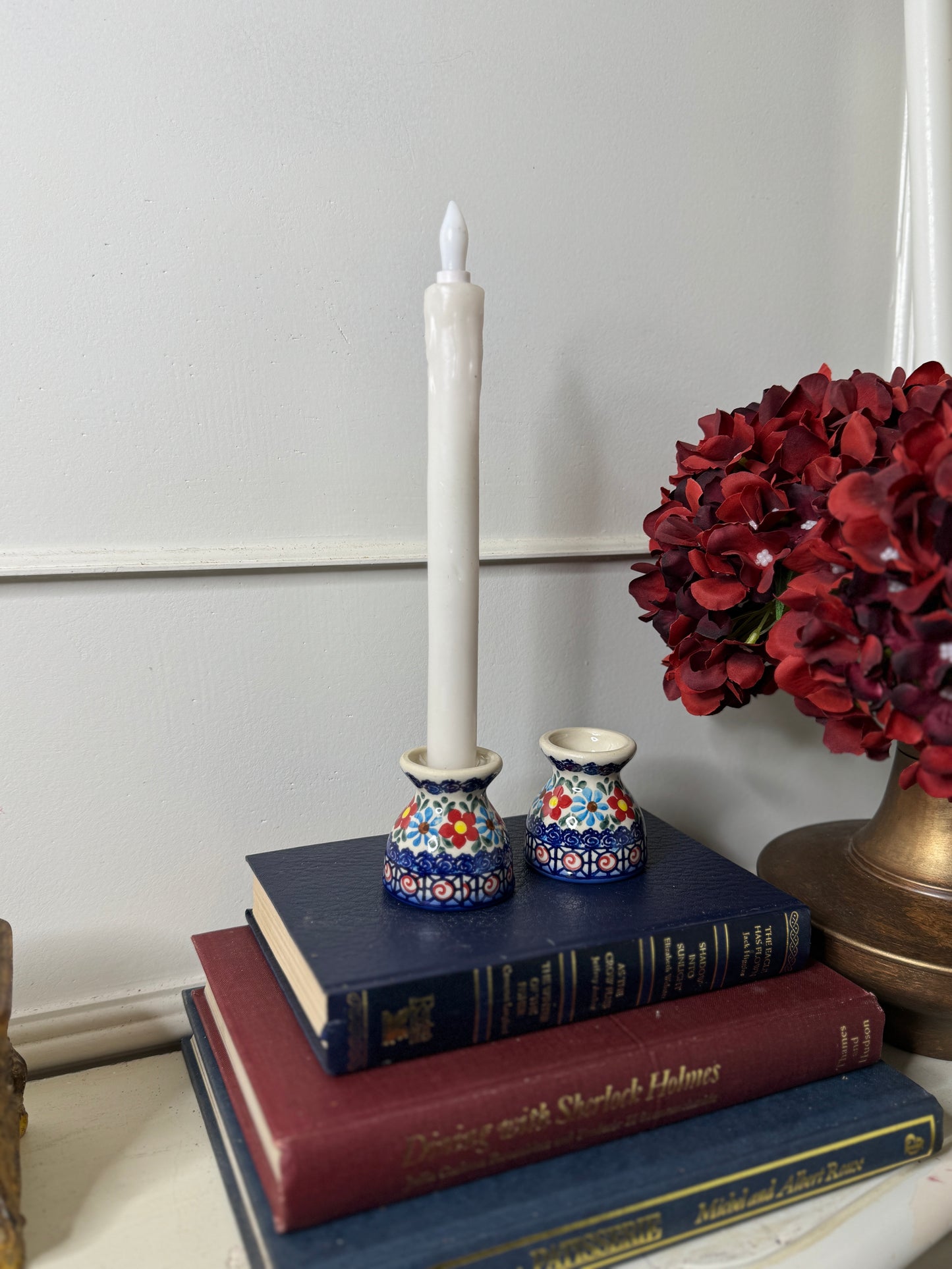 Vintage Boho Ceramic Candle Holders / Egg Cups – Folk Patterned Pair