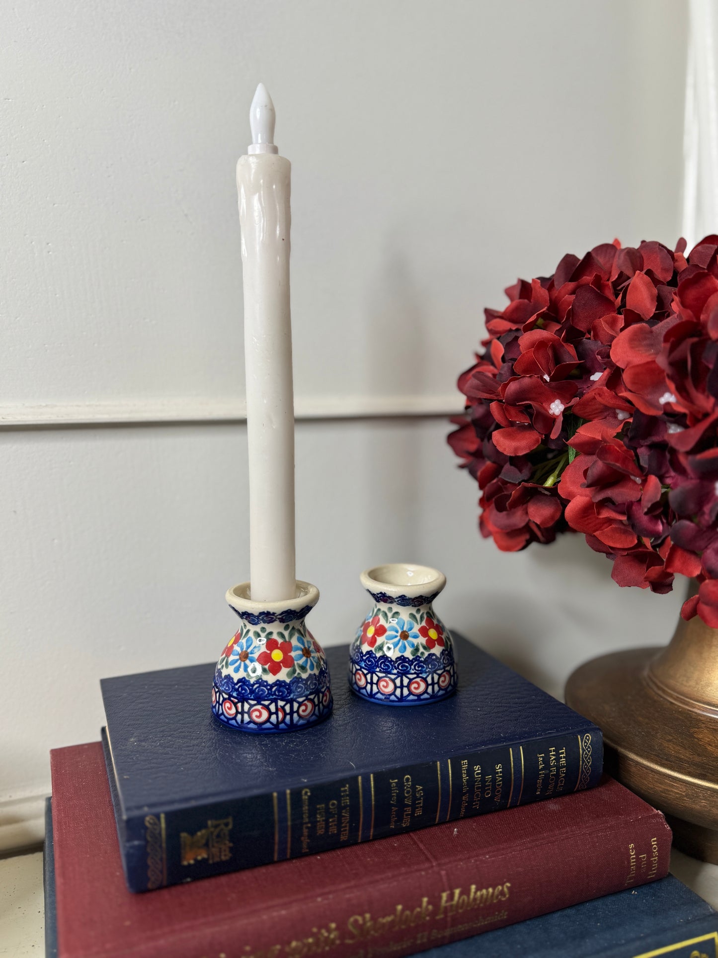 Vintage Boho Ceramic Candle Holders / Egg Cups – Folk Patterned Pair
