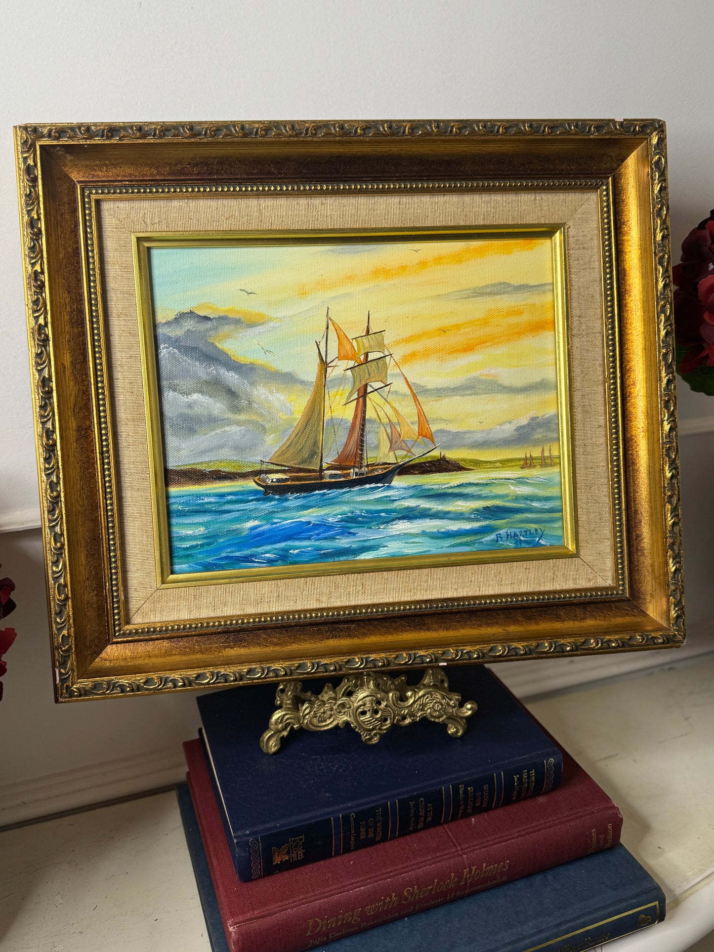 Original Artwork in Ornate Gold Gilt Frame by B. Hartley