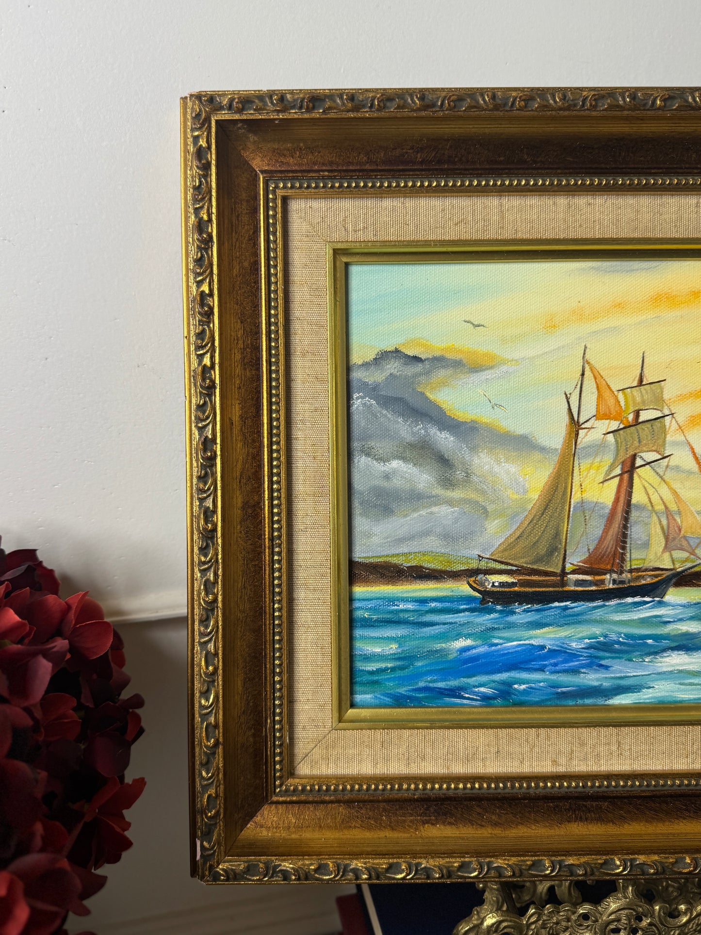 Original Artwork in Ornate Gold Gilt Frame by B. Hartley