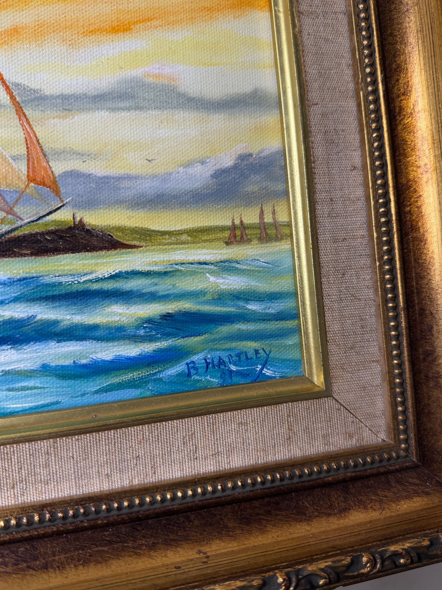 Original Artwork in Ornate Gold Gilt Frame by B. Hartley