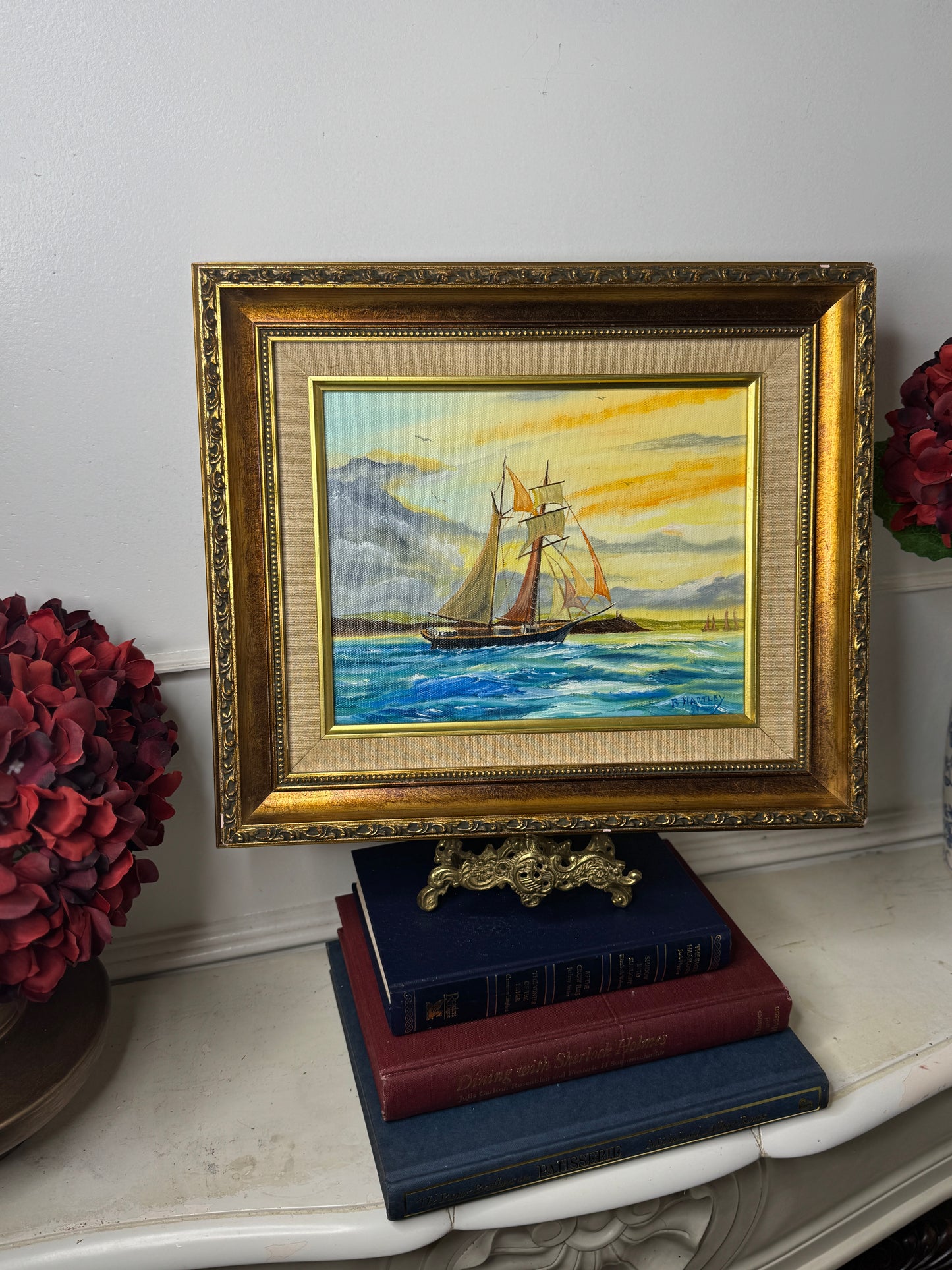 Original Artwork in Ornate Gold Gilt Frame by B. Hartley