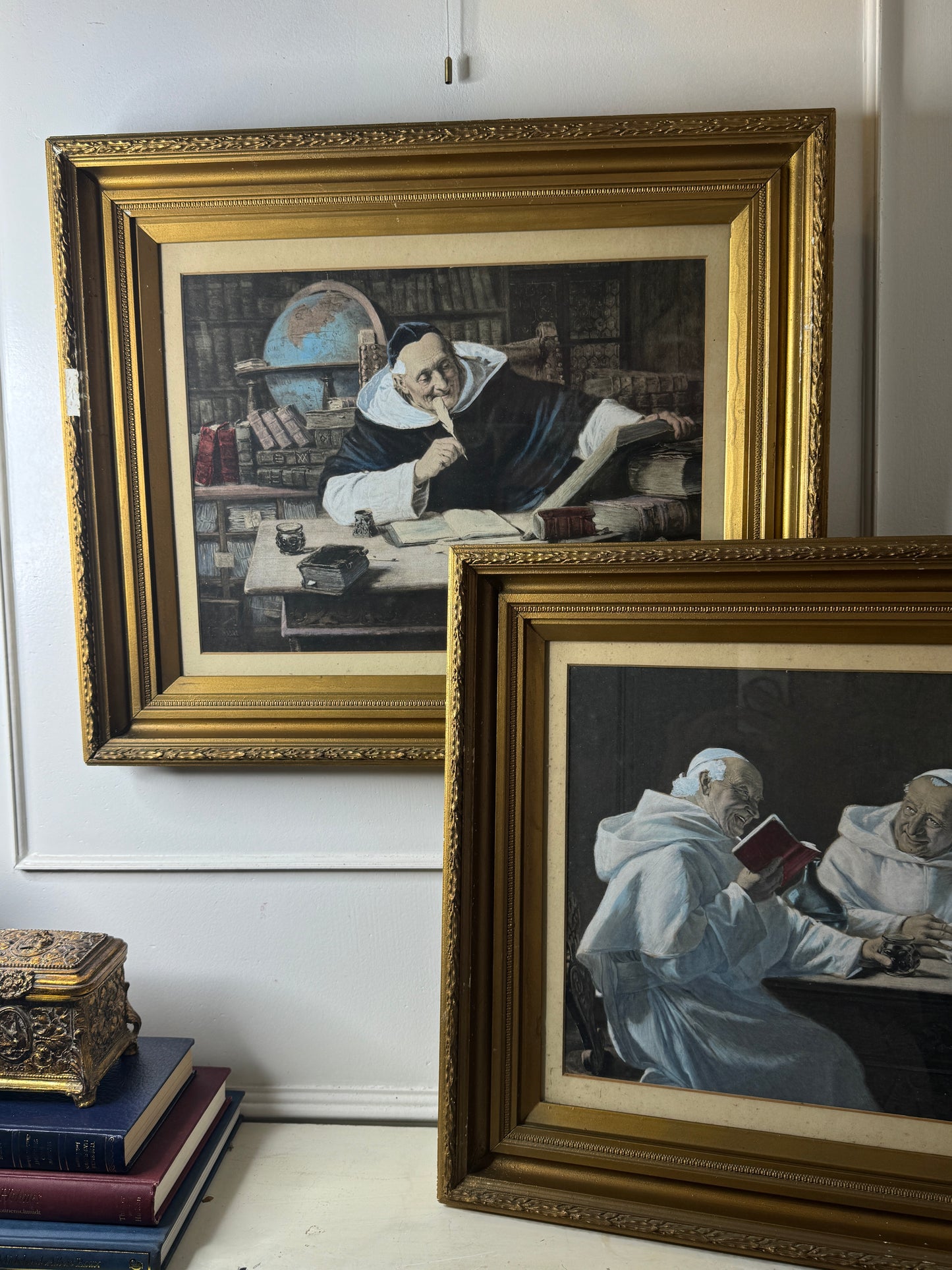 Antique Print Pair in Gold Gilt Antique Frame