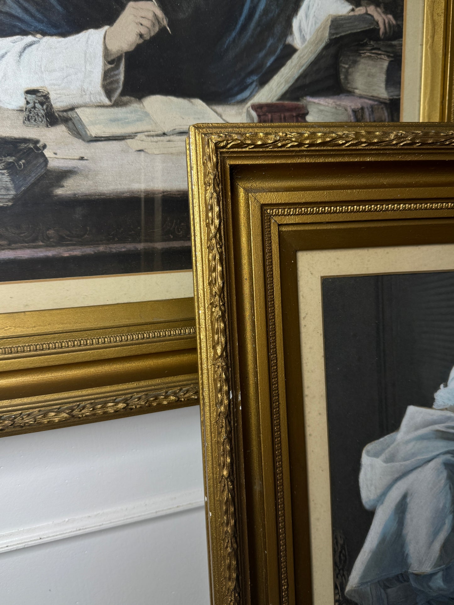 Antique Print Pair in Gold Gilt Antique Frame