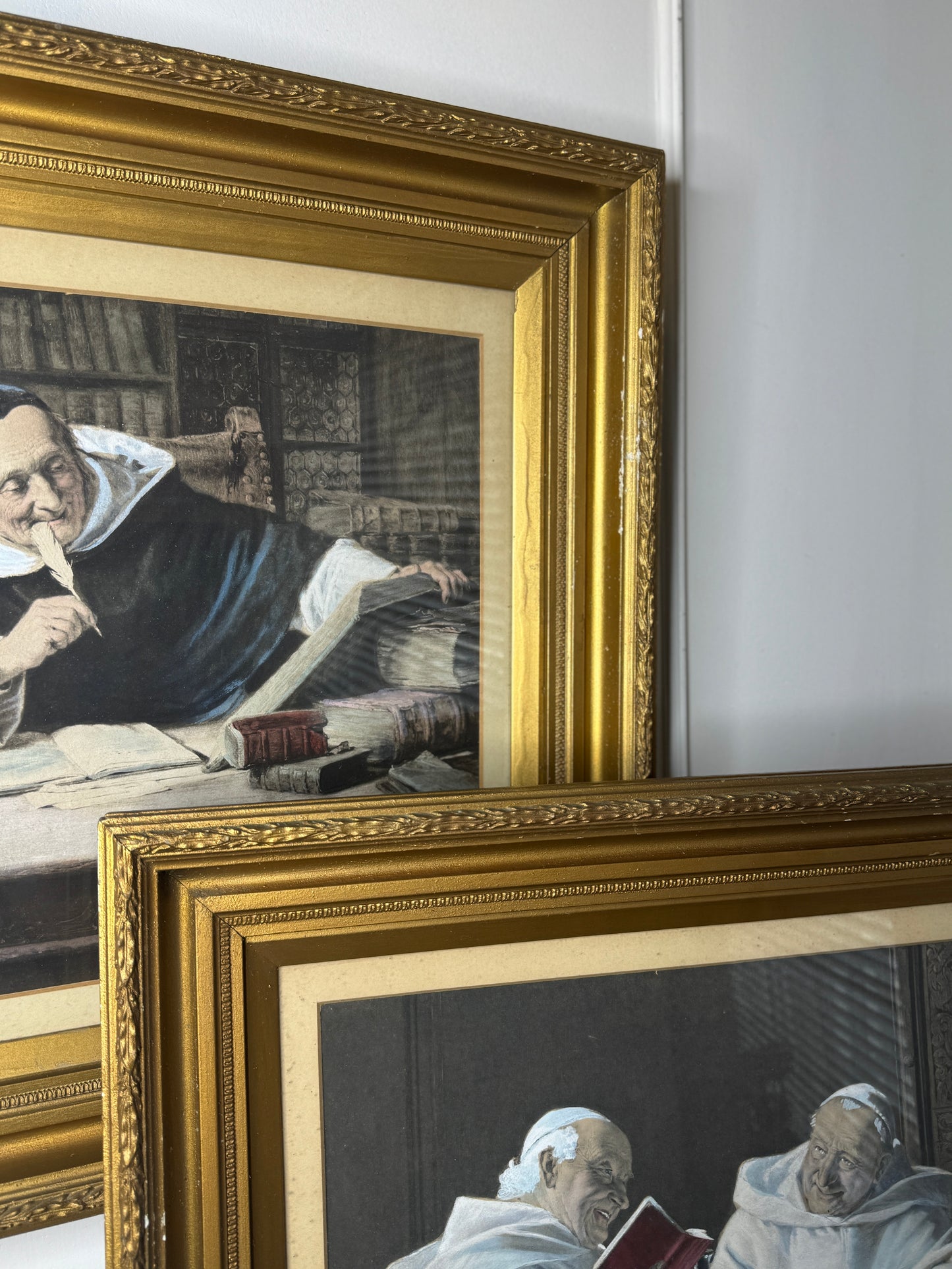 Antique Print Pair in Gold Gilt Antique Frame