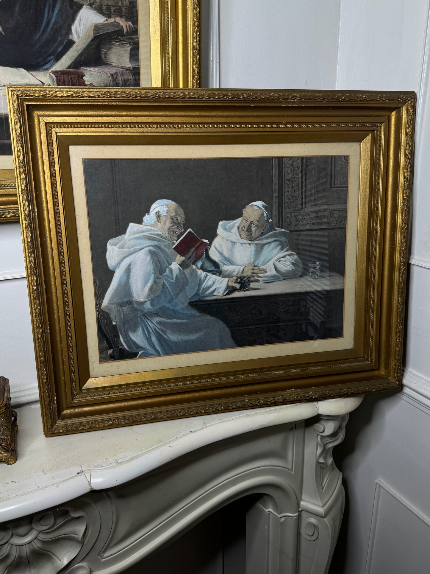 Antique Print Pair in Gold Gilt Antique Frame