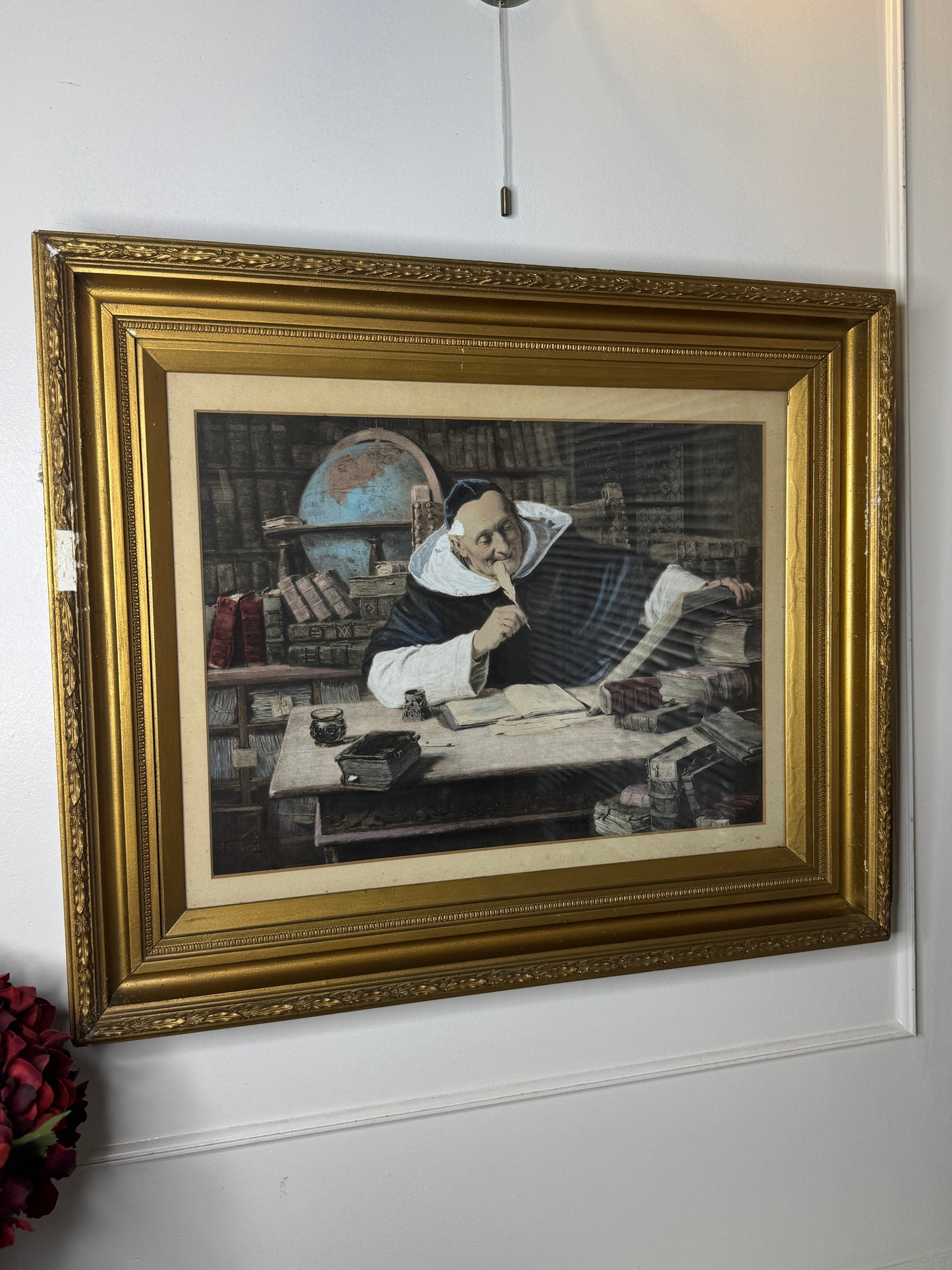 Antique Print Pair in Gold Gilt Antique Frame